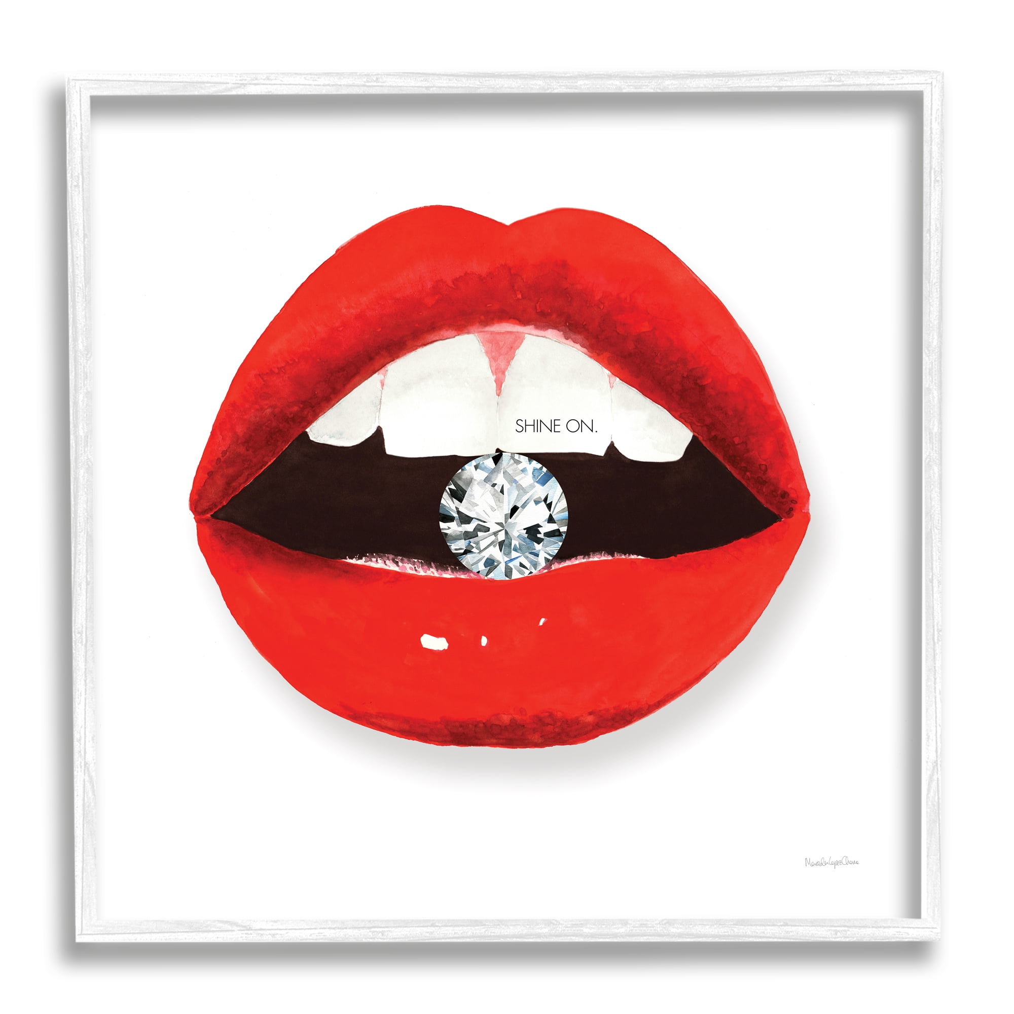 Stupell Industries Shine on Red Lips Typography Painting White Framed Art Print Wall Art, 12 x 12