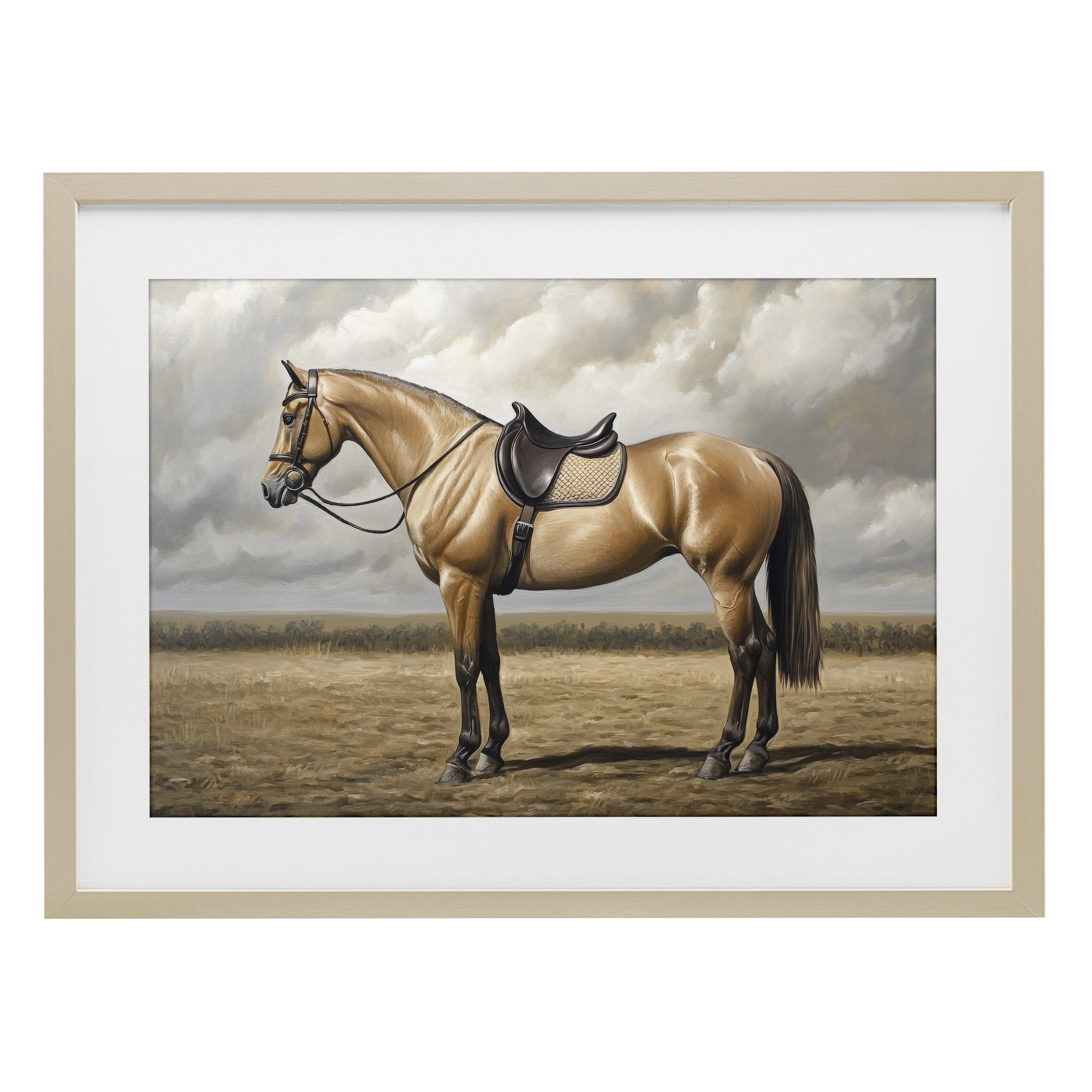 Stupell Industries Shiny Mare Saddled Up Birch Framed Print Under Glass, design by Petal Prints Design