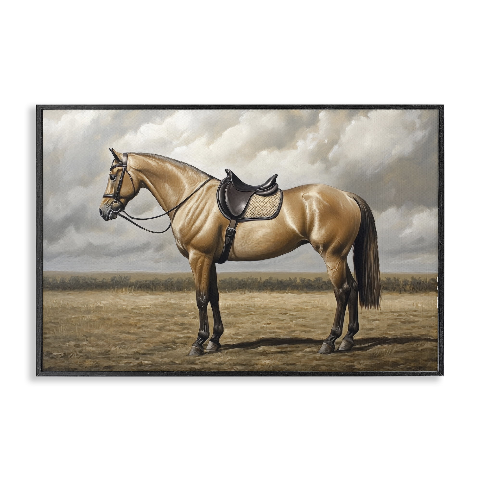 Stupell Industries Shiny Mare Saddled Up Black Framed Giclee Art, design by Petal Prints Design