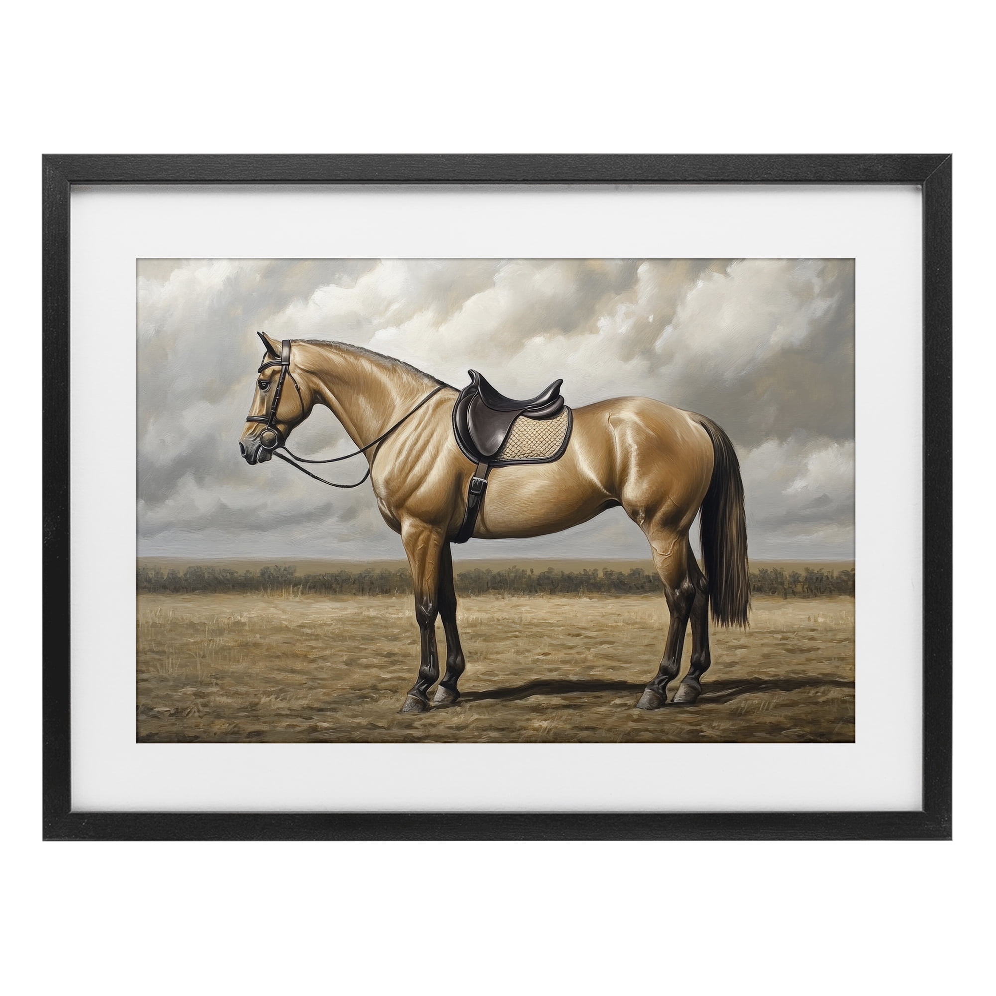 Stupell Industries Shiny Mare Saddled Up Black Framed Print Under Glass, design by Petal Prints Design