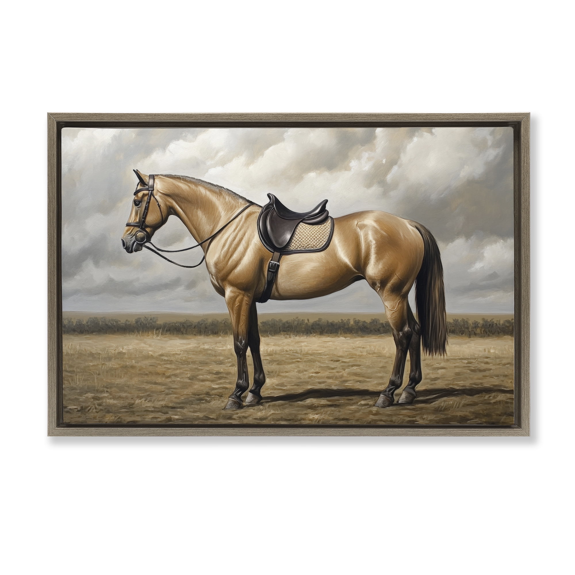 Stupell Industries Shiny Mare Saddled Up Brown Framed Floater Canvas Wall Art, design by Petal Prints Design