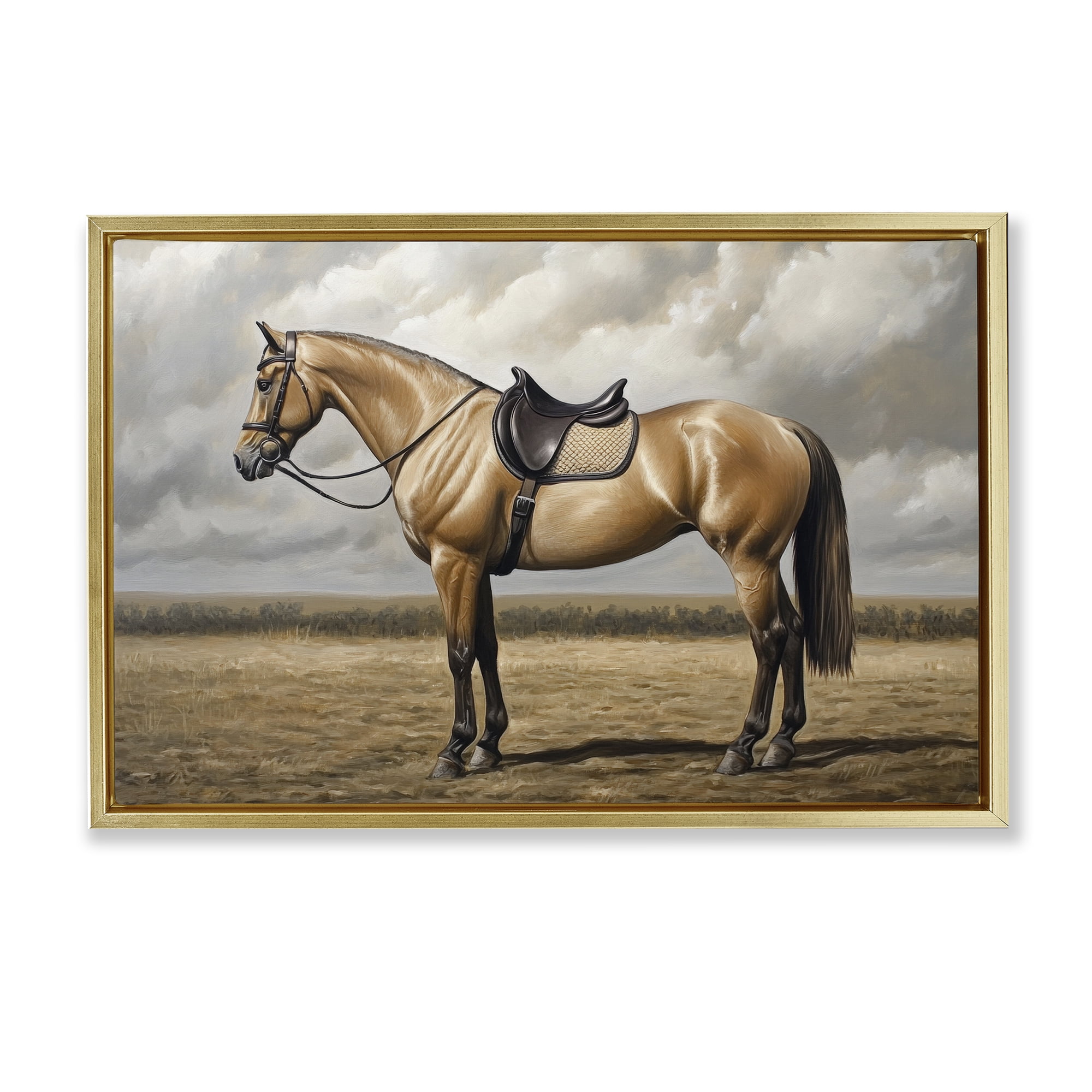 Stupell Industries Shiny Mare Saddled Up Gold Framed Floater Canvas Wall Art, design by Petal Prints Design