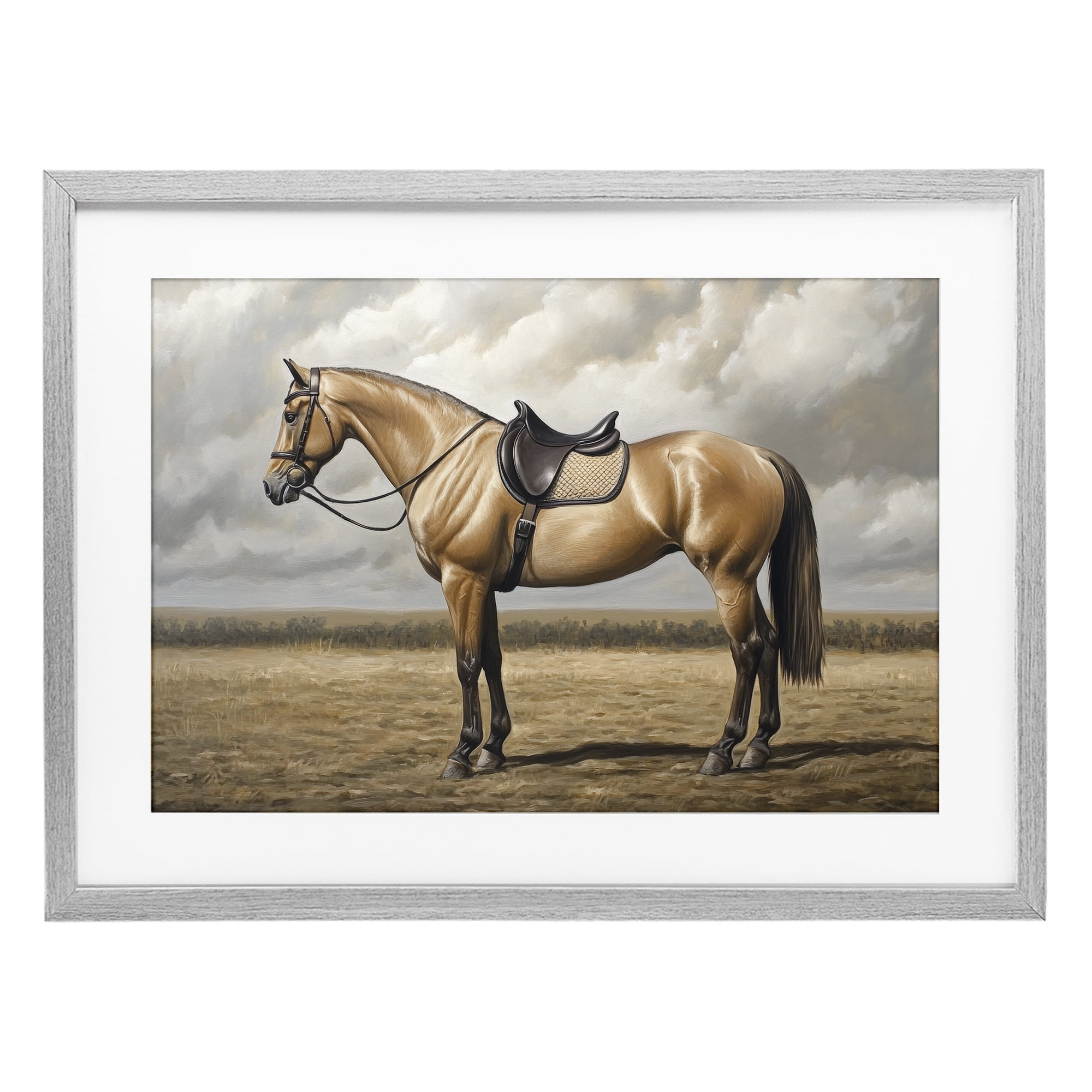 Stupell Industries Shiny Mare Saddled Up Gray Framed Print Under Glass, design by Petal Prints Design