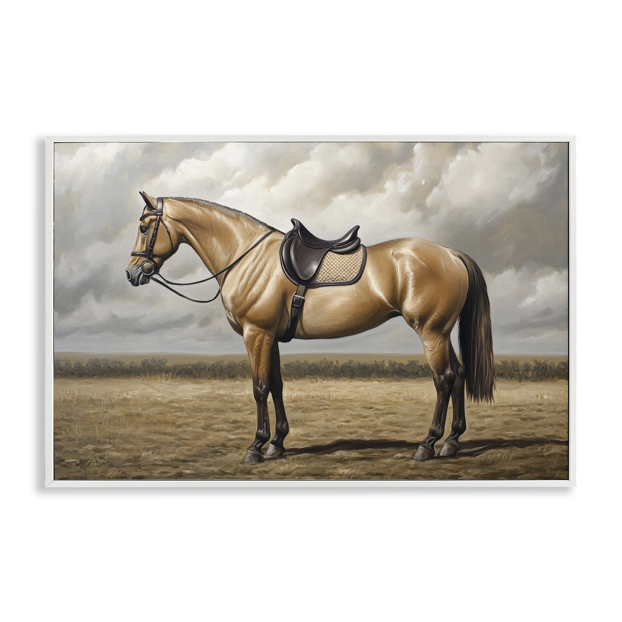 Stupell Industries Shiny Mare Saddled Up White Framed Giclee Art, design by Petal Prints Design