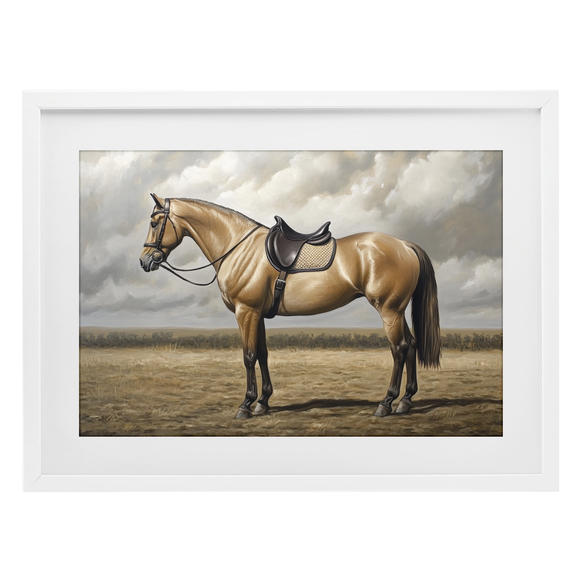 Stupell Industries Shiny Mare Saddled Up White Framed Print Under Glass, design by Petal Prints Design