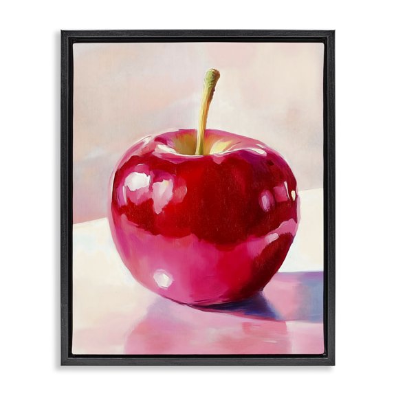 Stupell Industries Shiny Red Apple Reflection Black Framed Floater Canvas Wall Art, design by The Prints Vibe