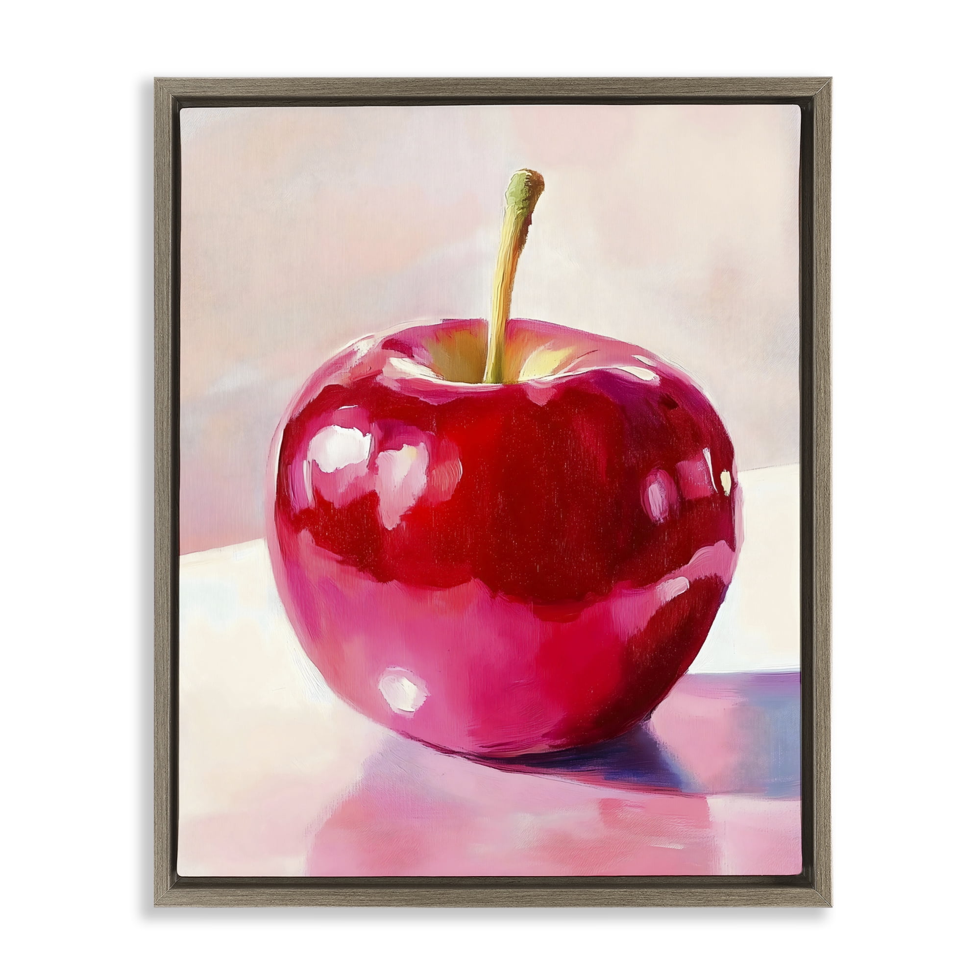 Stupell Industries Shiny Red Apple Reflection Brown Framed Floater Canvas Wall Art, design by The Prints Vibe