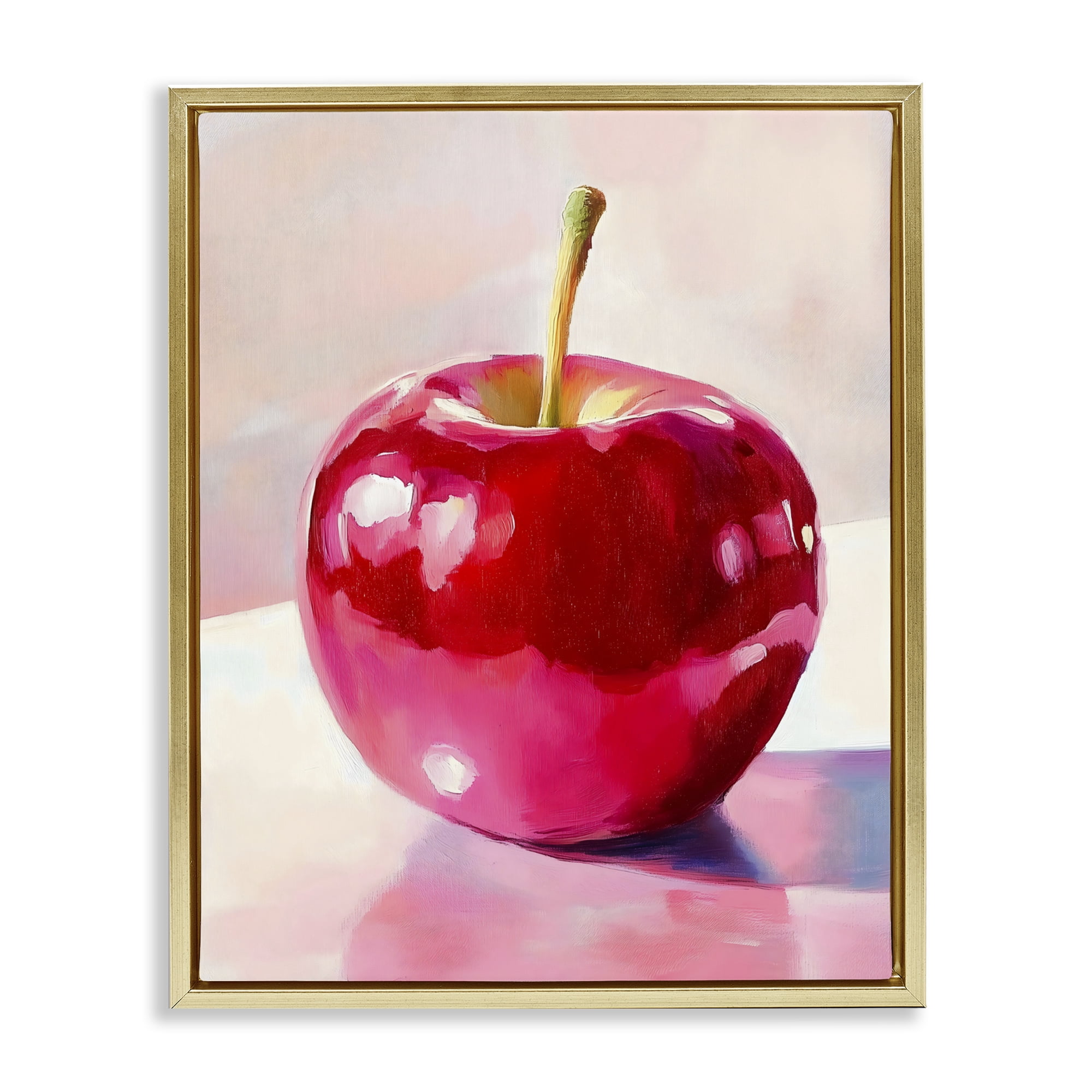 Stupell Industries Shiny Red Apple Reflection Gold Framed Floater Canvas Wall Art, design by The Prints Vibe