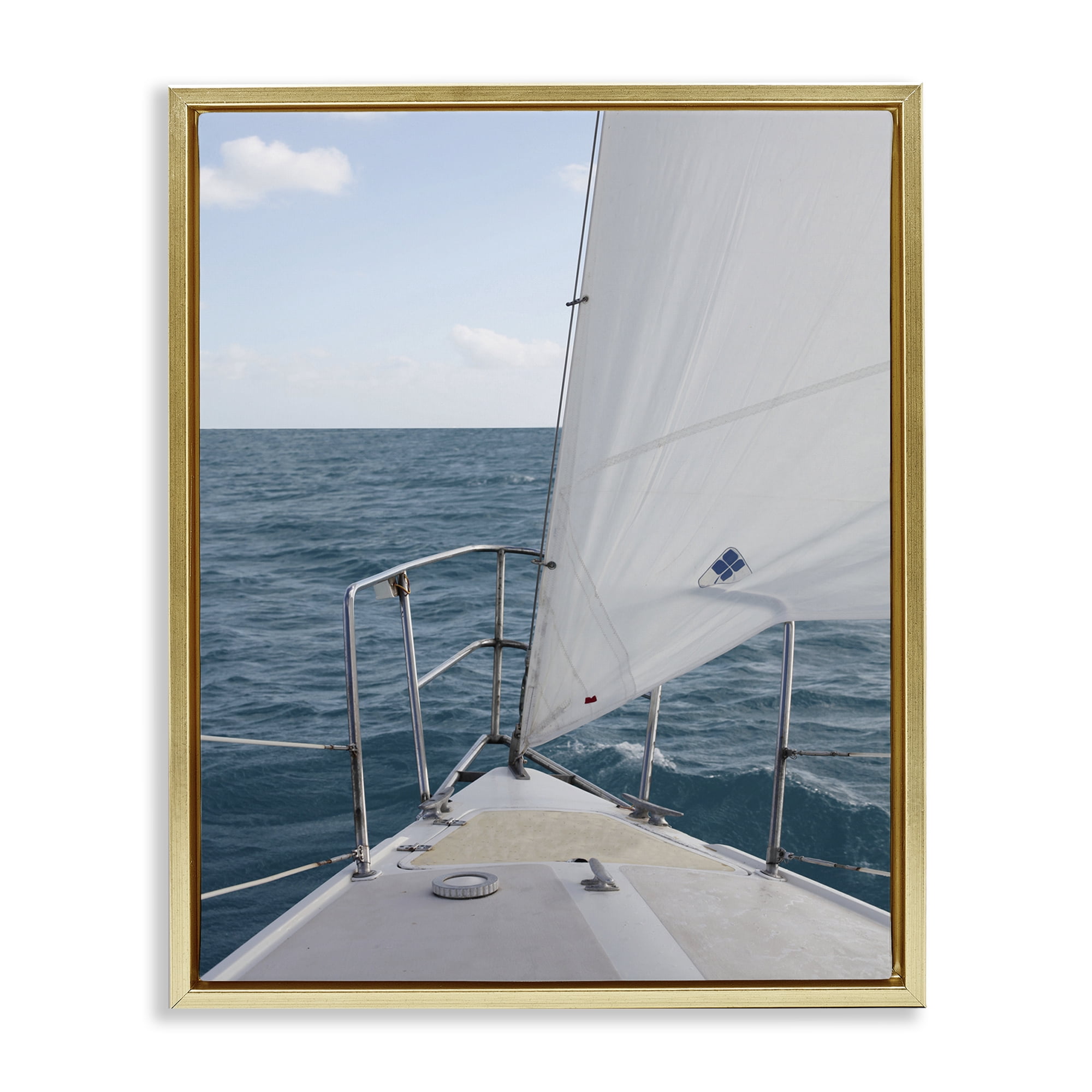 Stupell Industries Ship Bow View Nautical & Beach Photography Gold Floater Framed Canvas Art Print Wall Art, 25 x 31
