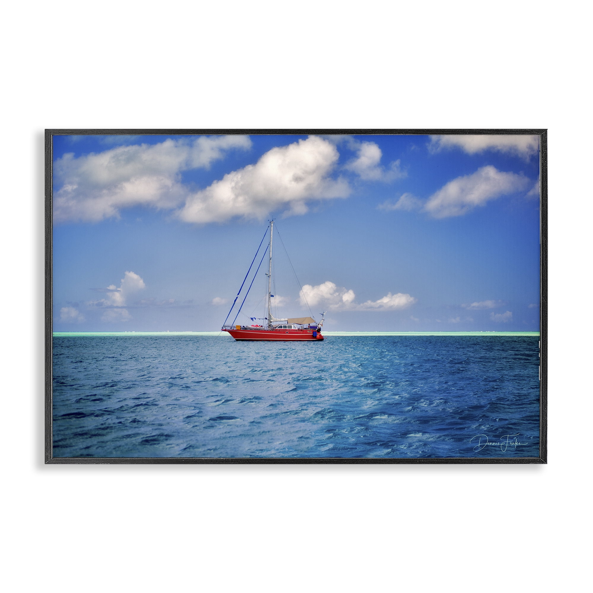 Stupell Industries Ship & Cloudy Sea Nautical & Beach Photography Black Framed Art Print Wall Art, 30 x 20