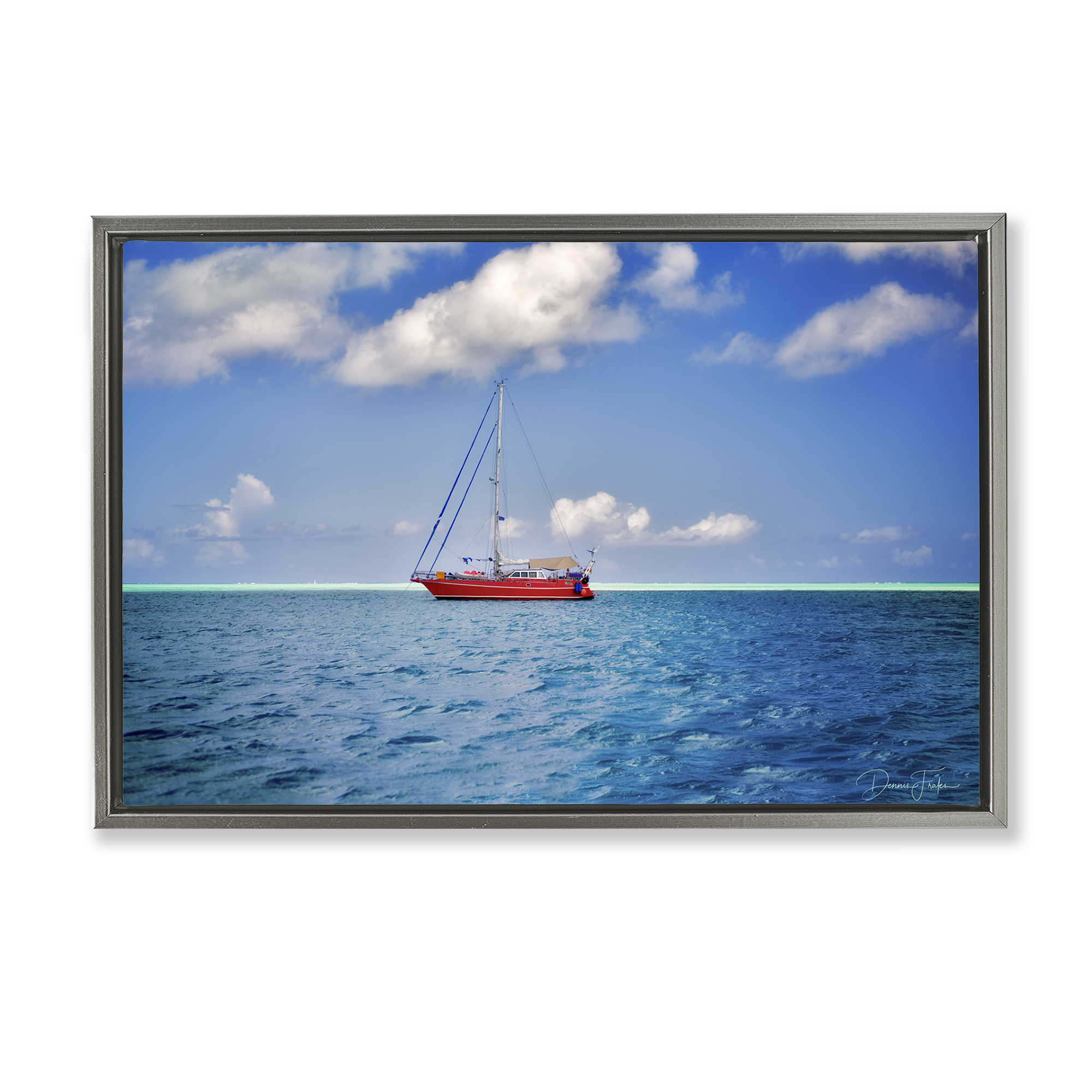 Stupell Industries Ship & Cloudy Sea Nautical & Beach Photography Gray Floater Framed Canvas Art Print Wall Art, 25 x 17