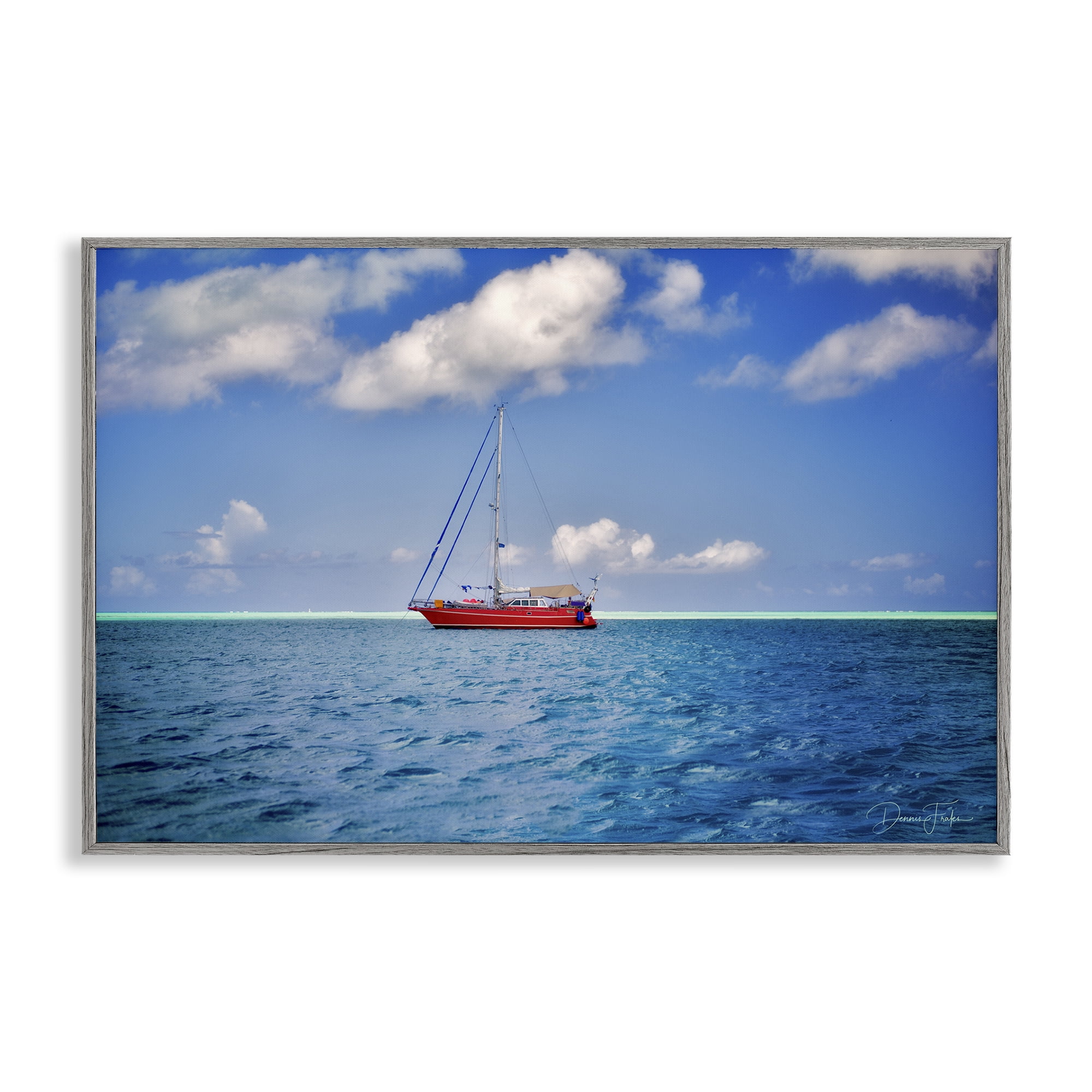 Stupell Industries Ship & Cloudy Sea Nautical & Beach Photography Gray Framed Art Print Wall Art, 24 x 16