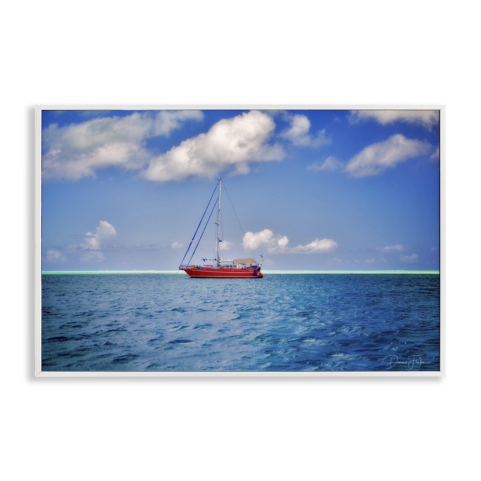 Stupell Industries Ship & Cloudy Sea Nautical & Beach Photography White Framed Art Print Wall Art, 30 x 20