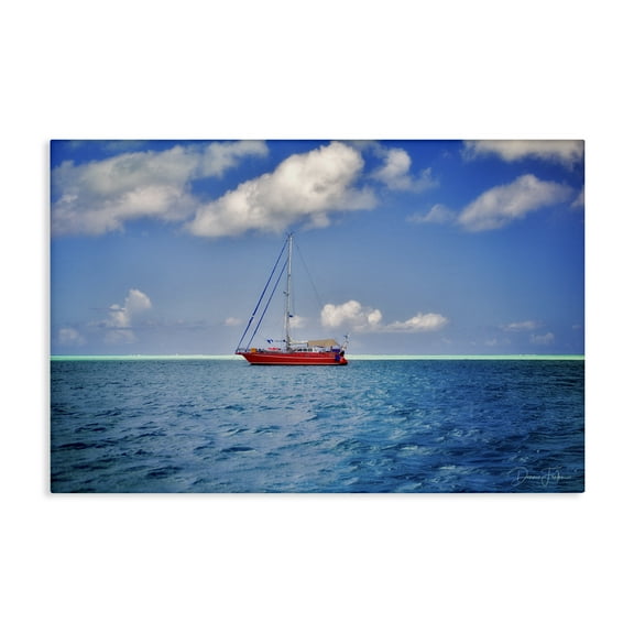 Stupell Industries Ship & Cloudy Sea Nautical & Beach Photography Wrapped Canvas Art Print Wall Art, 24 x 16
