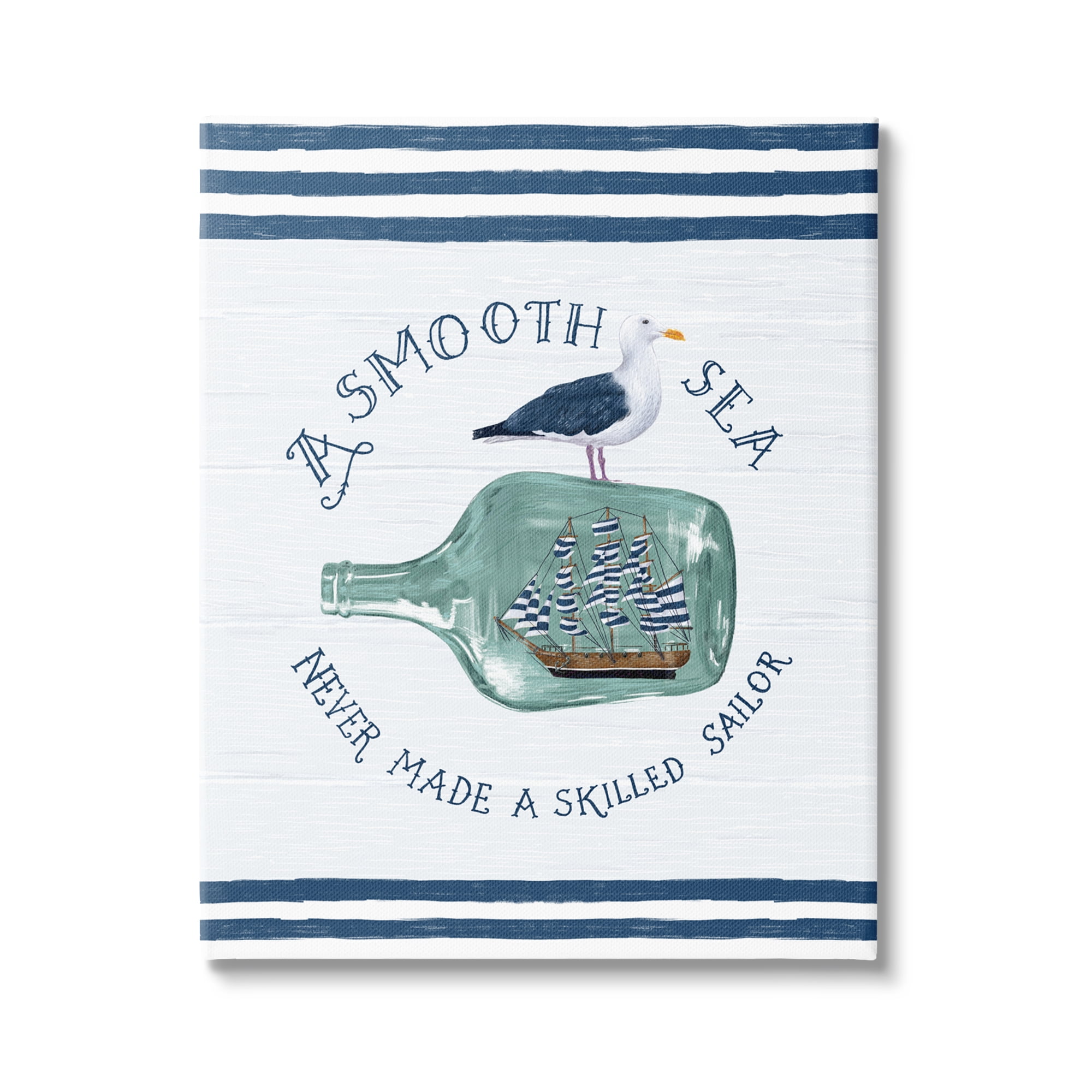 Stupell Industries Ship In Bottle Seagull Striped Nautical Phrase Graphic Art Gallery Wrapped Canvas Print Wall Art, Design by Raquel Maciel