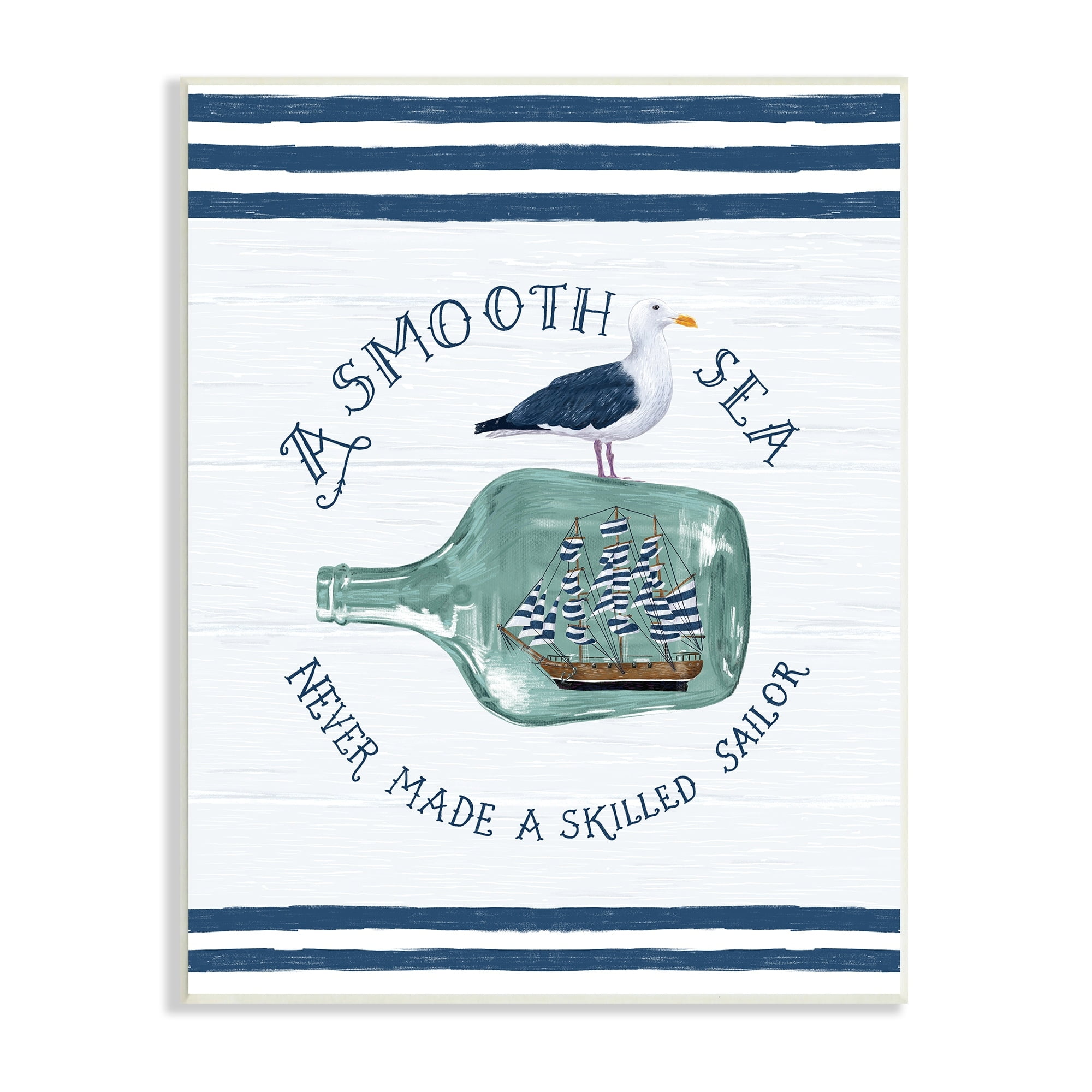 Stupell Industries Ship In Bottle Seagull Striped Nautical Phrase Graphic Art Unframed Art Print Wall Art, Design by Raquel Maciel