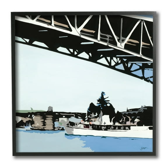 Stupell Industries Ship Passing Under Bridge Soft Edge Abstraction Nature Painting Black Framed Art Print Wall Art, 12 x 12