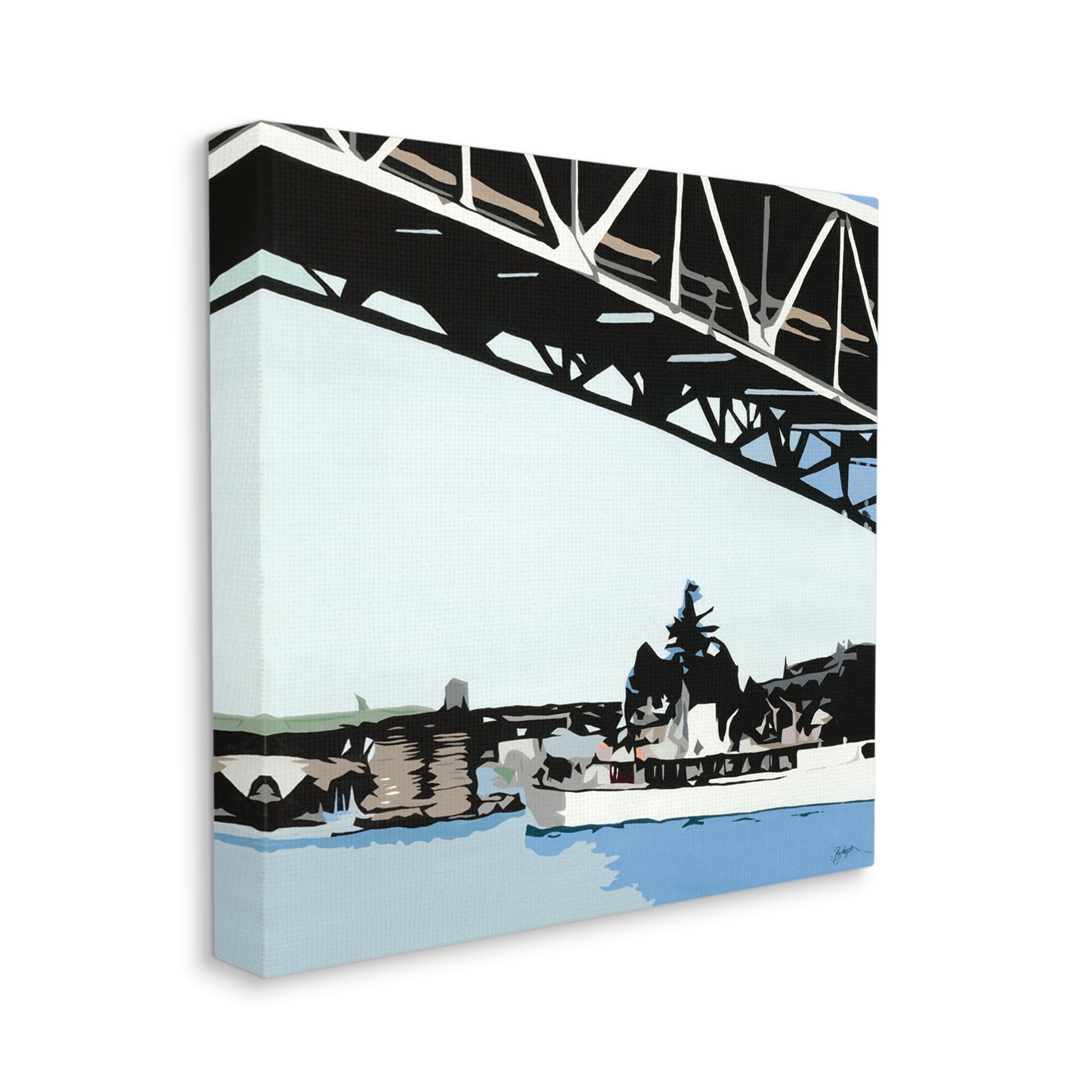 Stupell Industries Ship Passing Under Bridge Soft Edge Abstraction Nature Painting Gallery Wrapped Canvas Art Print Wall Art, 24 x 24