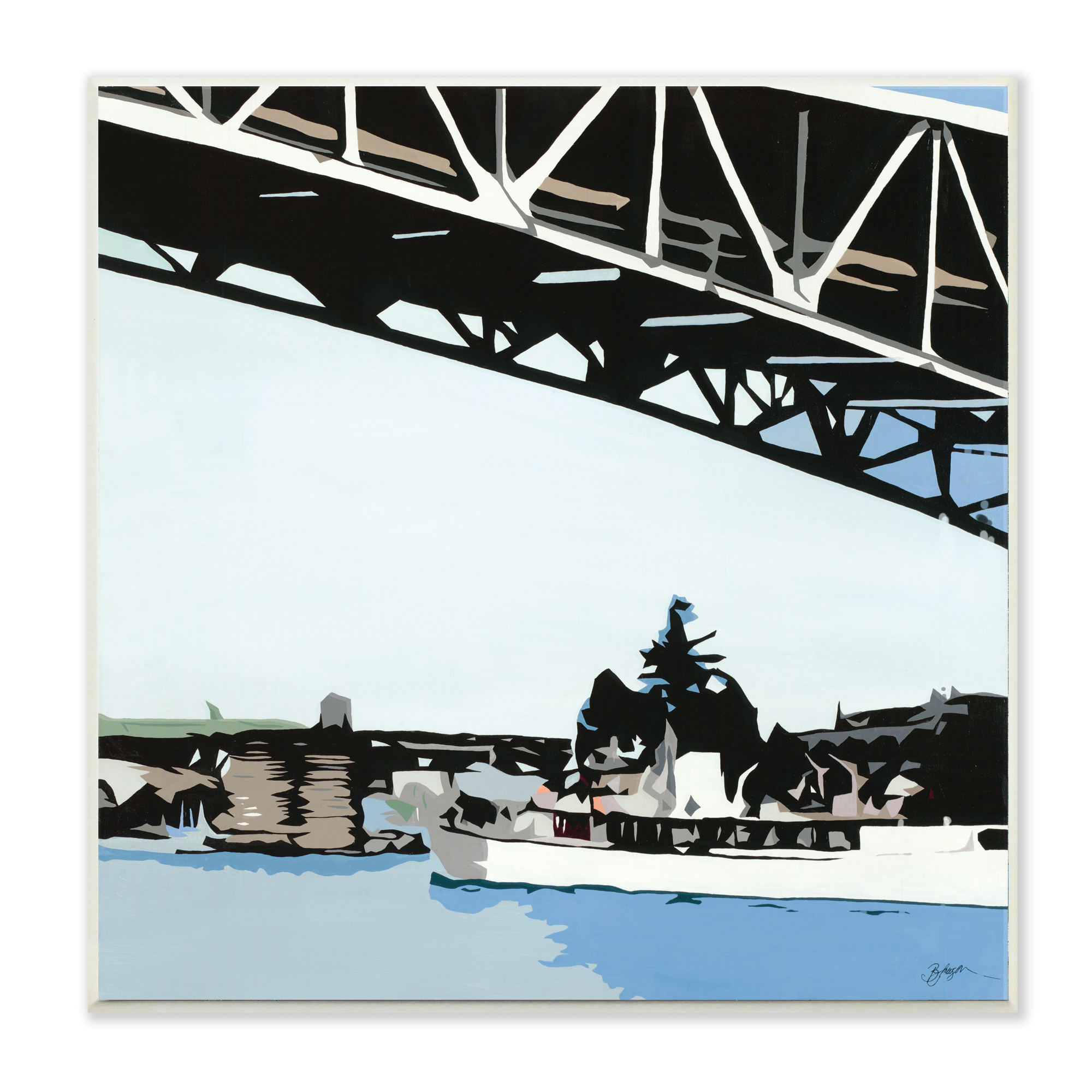 Stupell Industries Ship Passing Under Bridge Soft Edge Abstraction Nature Painting Unframed Art Print Wall Art, 12 x 12