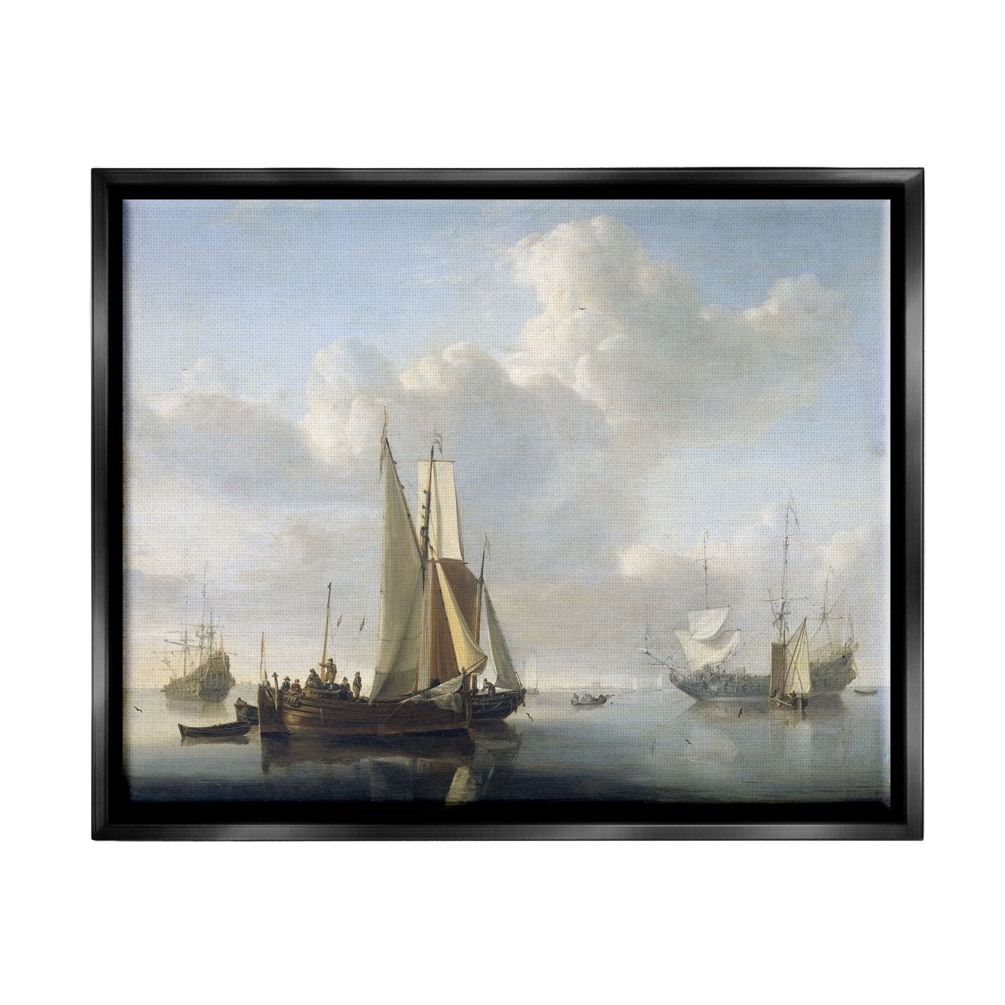 Stupell Industries Ships before the Shore Willem van de Velde Classic Painting Painting Jet Black Floating Framed Canvas Print Wall Art, Design by one1000paintings
