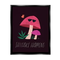 Stupell Industries Shitake Happens Mushroom Botanical & Floral Painting Black Floater Framed Canvas Art Print Wall Art, 17 x 21