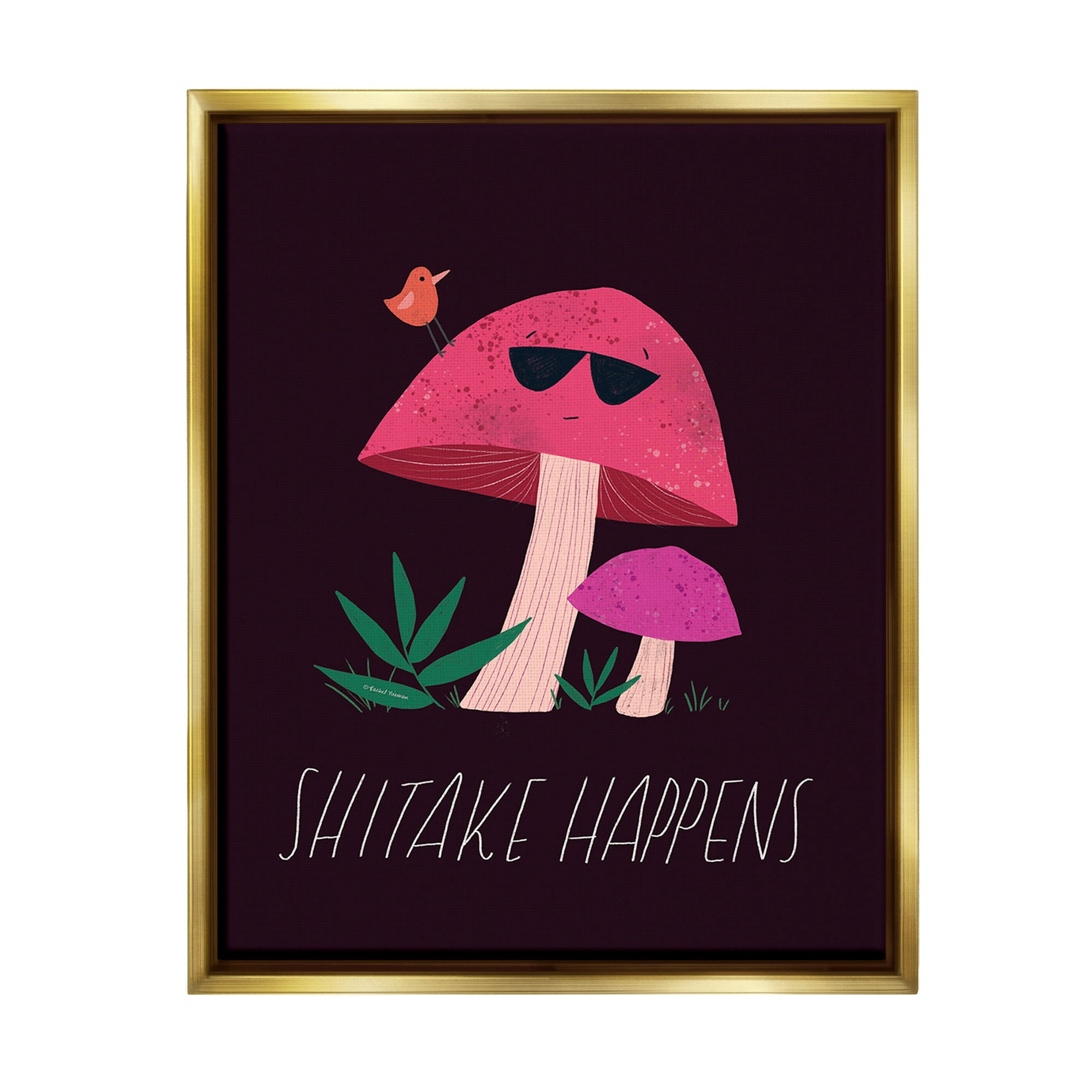 Stupell Industries Shitake Happens Mushroom Botanical & Floral Painting Gold Floater Framed Canvas Art Print Wall Art, 25 x 31