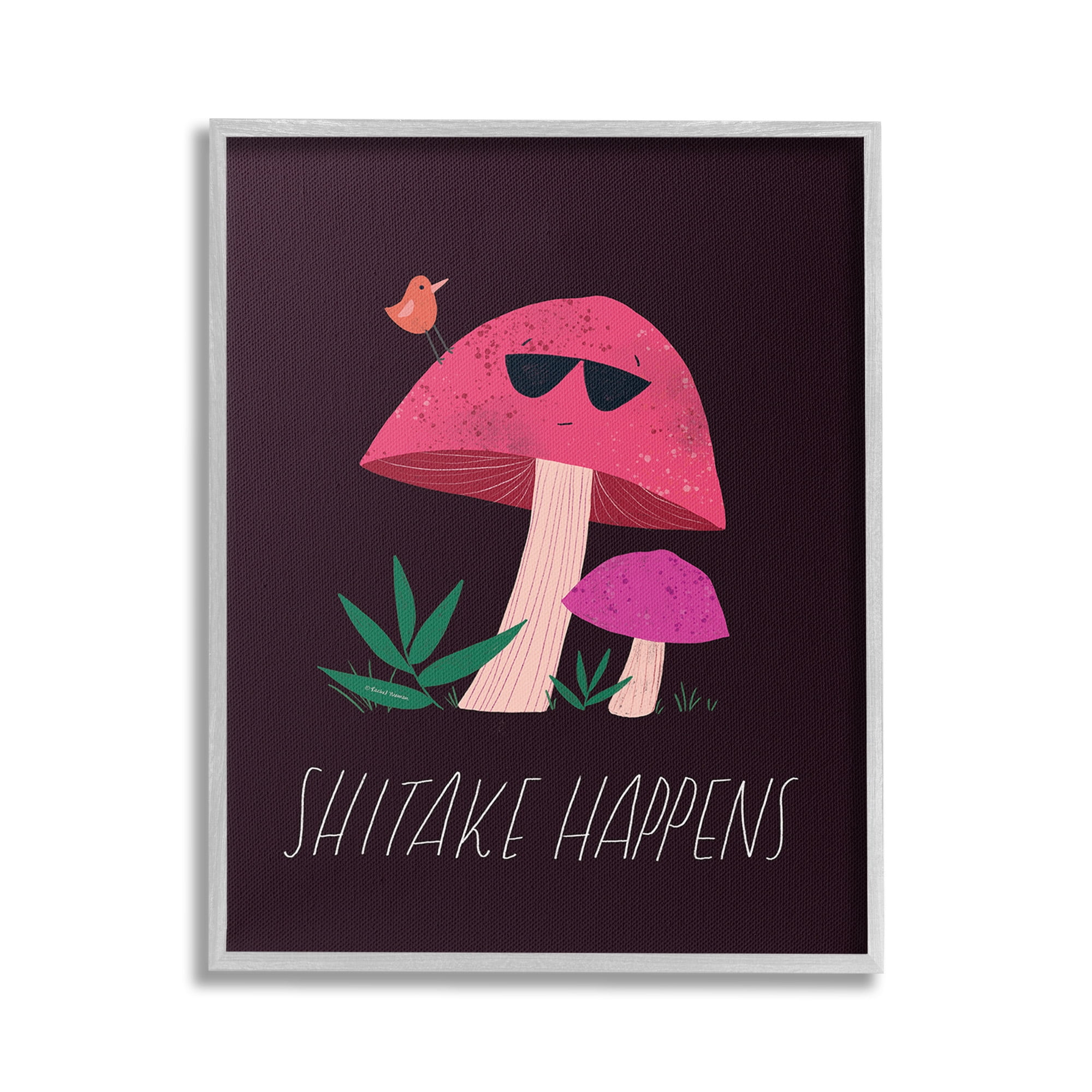 Stupell Industries Shitake Happens Mushroom Botanical & Floral Painting Gray Framed Art Print Wall Art, 24 x 30