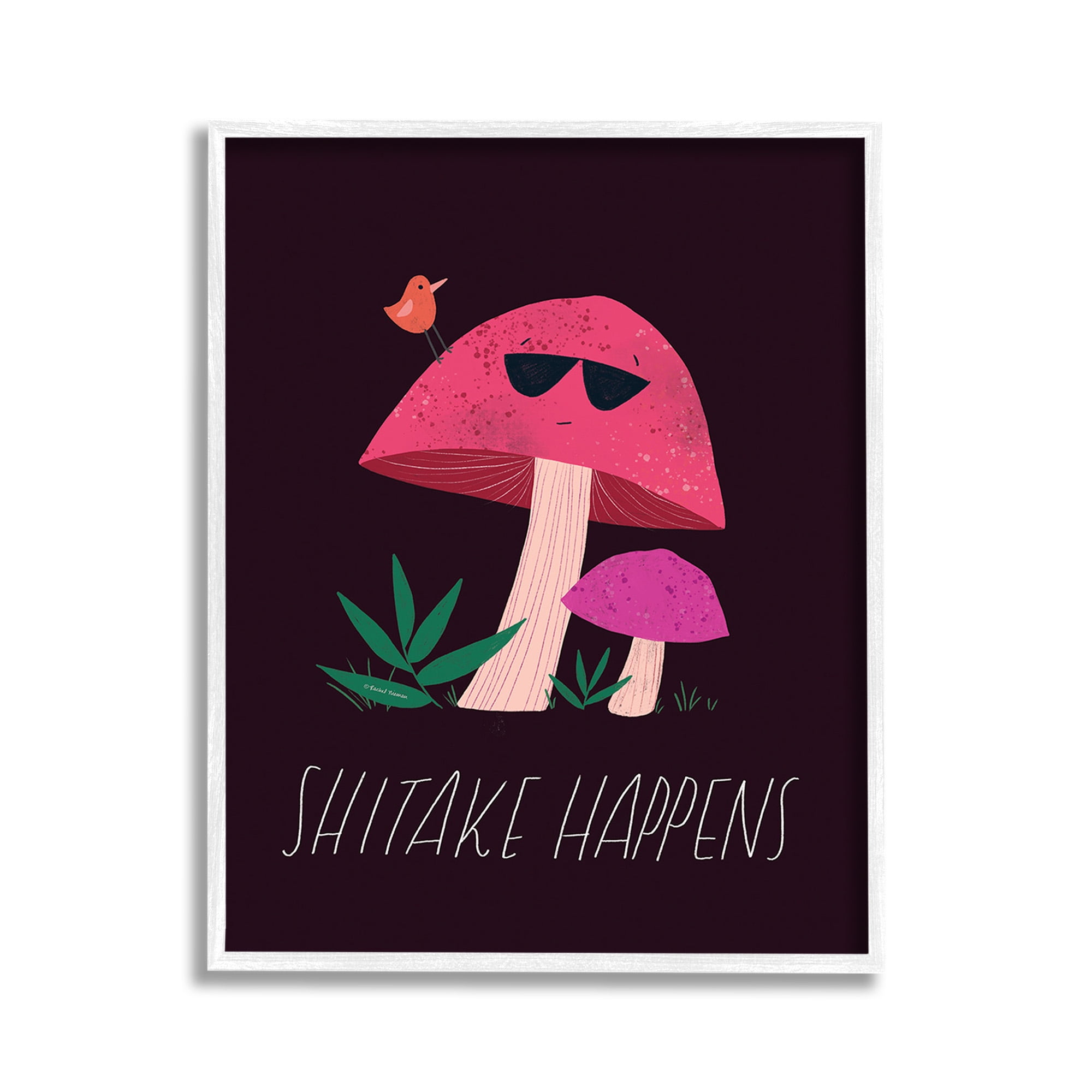 Whimsical Pink Mushroom Canvas Print with White Frame, 11 x 14