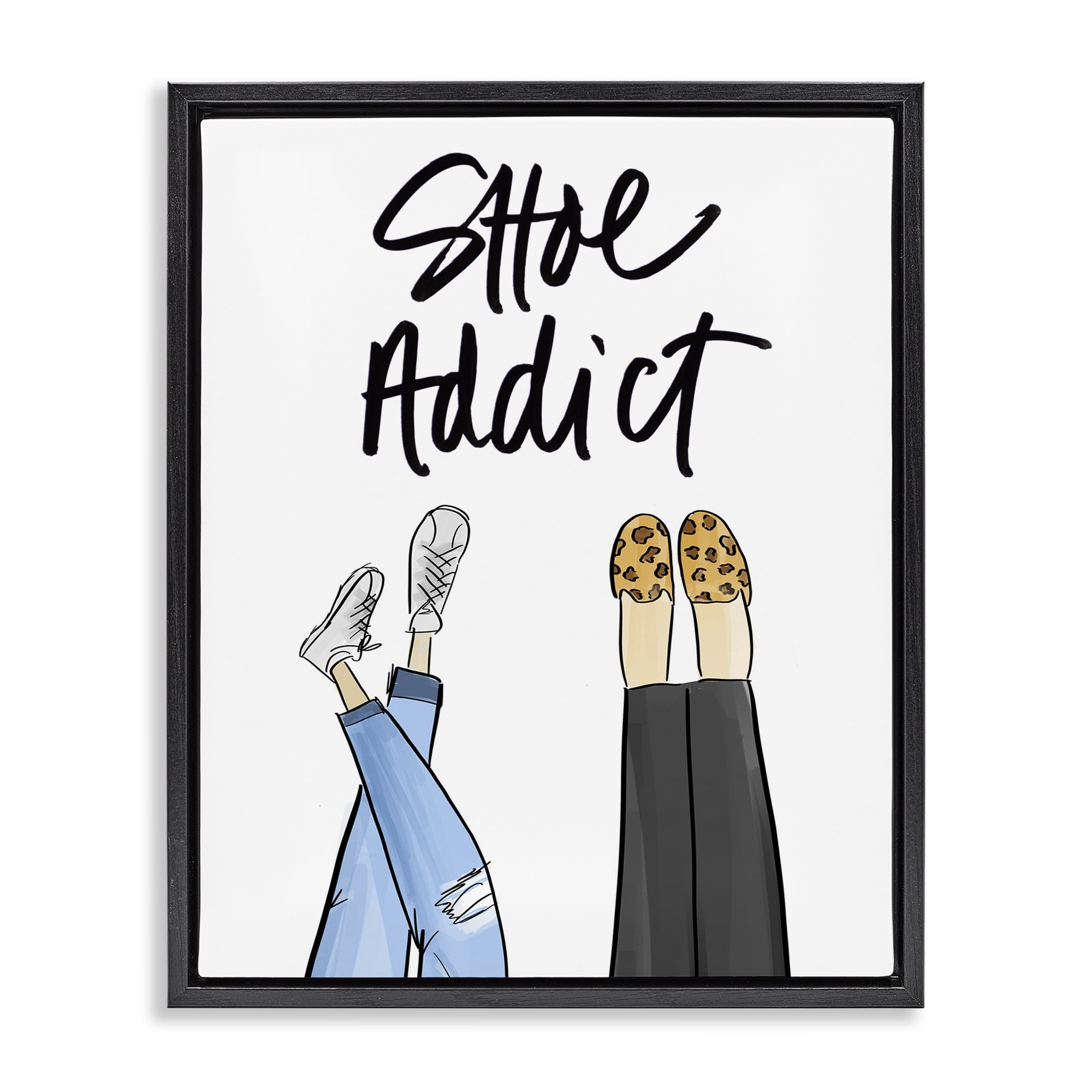 Stupell Industries Shoe Addict Phrase Beauty & Fashion Painting Black Floater Framed Art Print Wall Art, 17 x 21