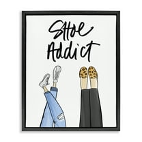 Stupell Industries Shoe Addict Phrase Beauty & Fashion Painting Black Floater Framed Art Print Wall Art, 17 x 21