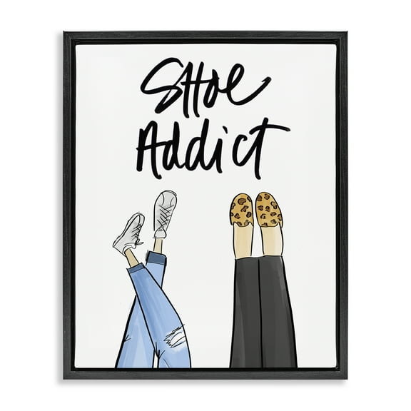 Stupell Industries Shoe Addict Phrase Beauty & Fashion Painting Black Floater Framed Art Print Wall Art, 17 x 21