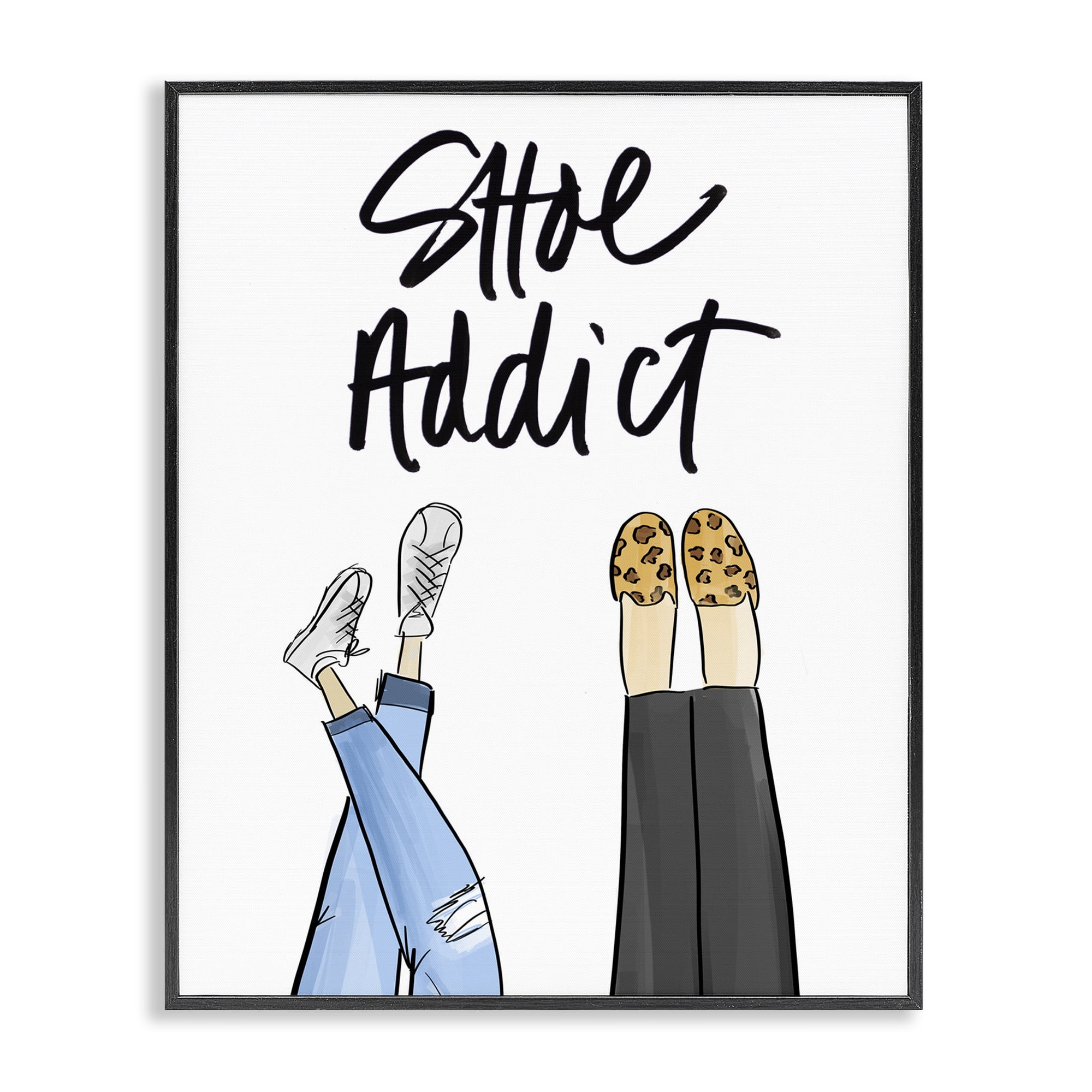 Stupell Industries Shoe Addict Phrase Beauty & Fashion Painting Black Framed Art Print Wall Art, 24 x 30