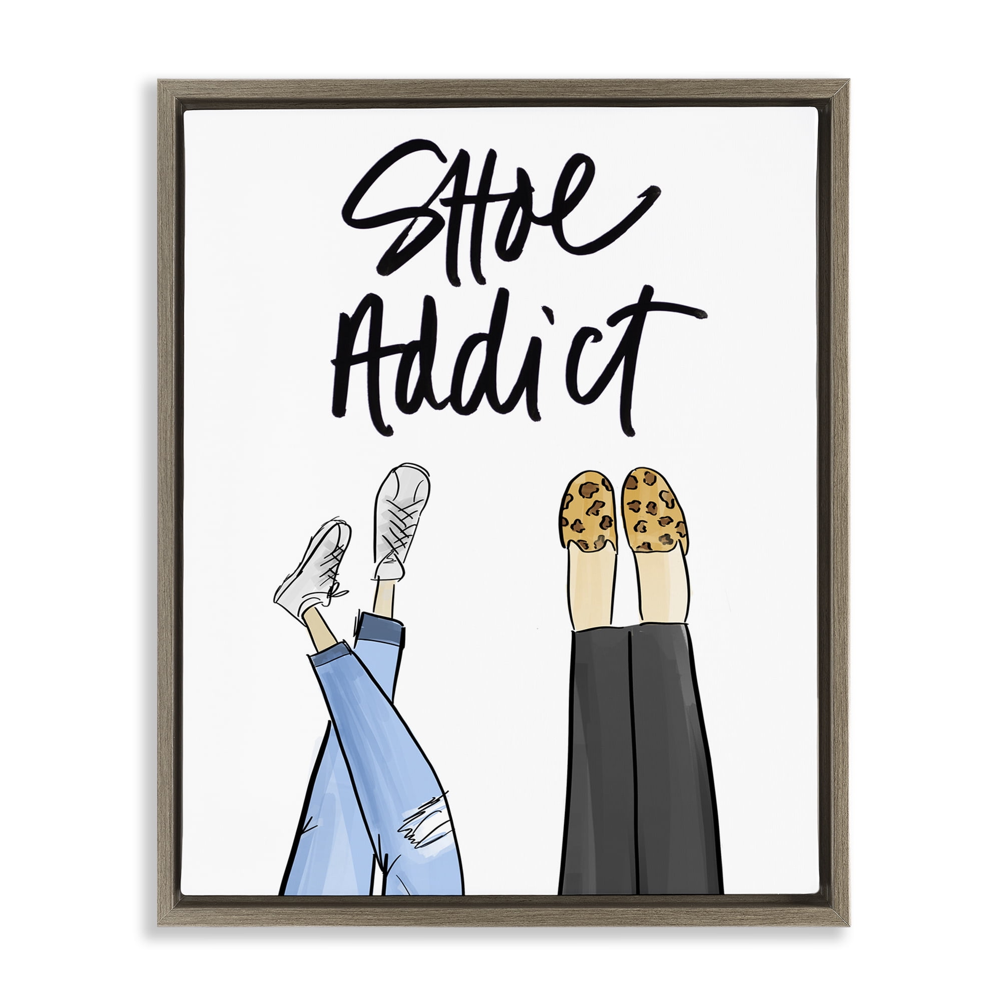 Stupell Industries Shoe Addict Phrase Beauty & Fashion Painting Brown Floater Framed Art Print Wall Art, 17 x 21