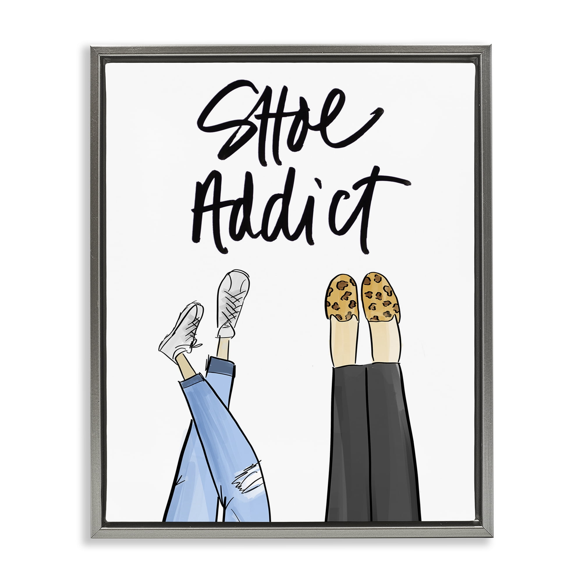 Stupell Industries Shoe Addict Phrase Beauty & Fashion Painting Gray Floater Framed Art Print Wall Art, 17 x 21