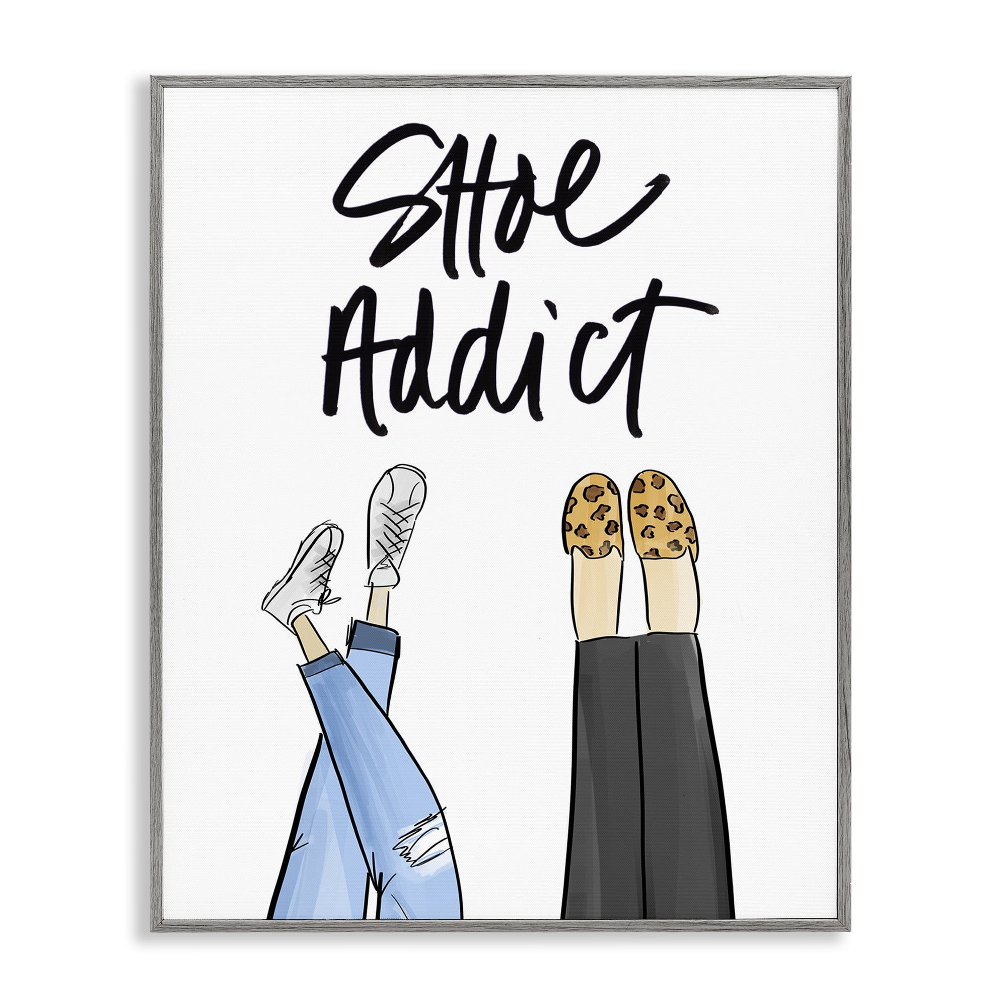 Stupell Industries Shoe Addict Phrase Beauty & Fashion Painting Gray Framed Art Print Wall Art, 16 x 20