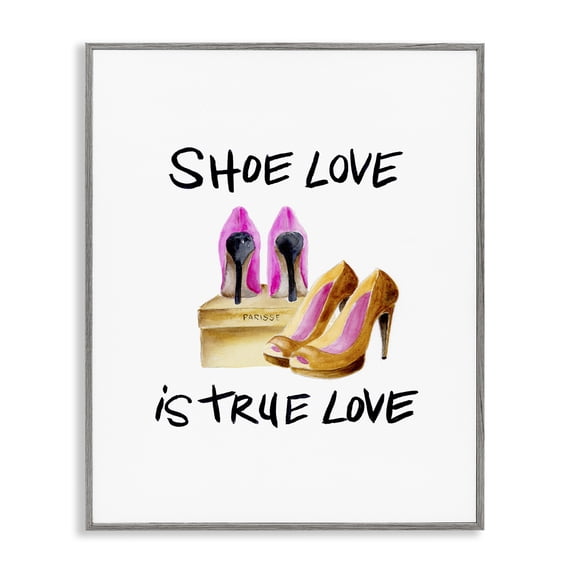 Stupell Industries Eclectic Shoe Love True Love Phrase Gray Framed Giclee Art, 11 x 14, by Regina Moore