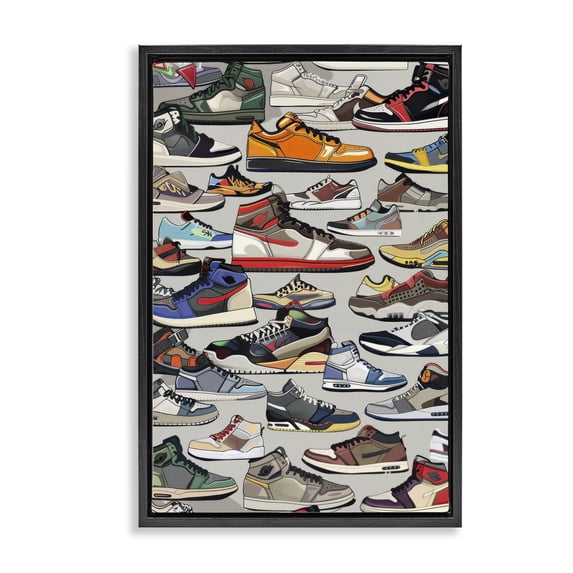 Stupell Industries Modern Shoe Time Urban Styles Black Floating Frame Canvas Art, 17 x 25, by Ray Powers