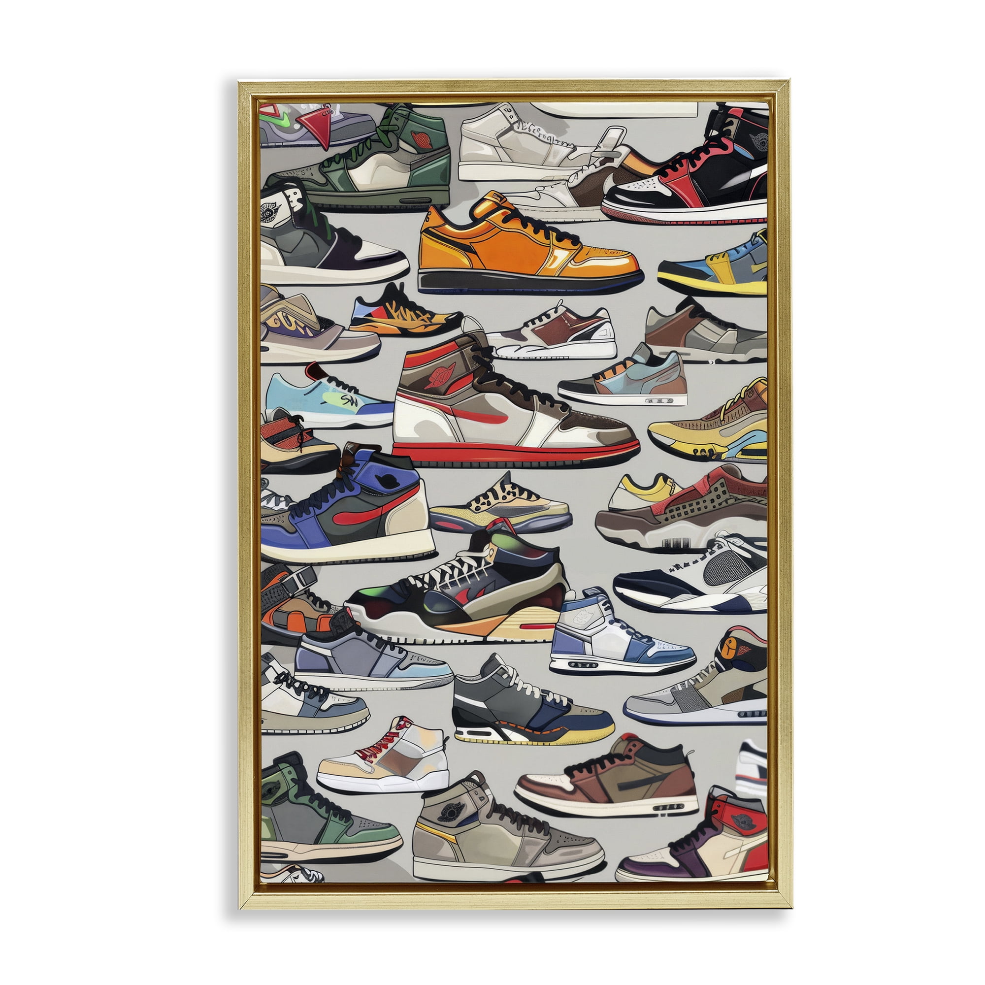 Stupell Industries Shoe Time Urban Styles Gold Framed Floater Canvas Wall Art, design by Ray Powers