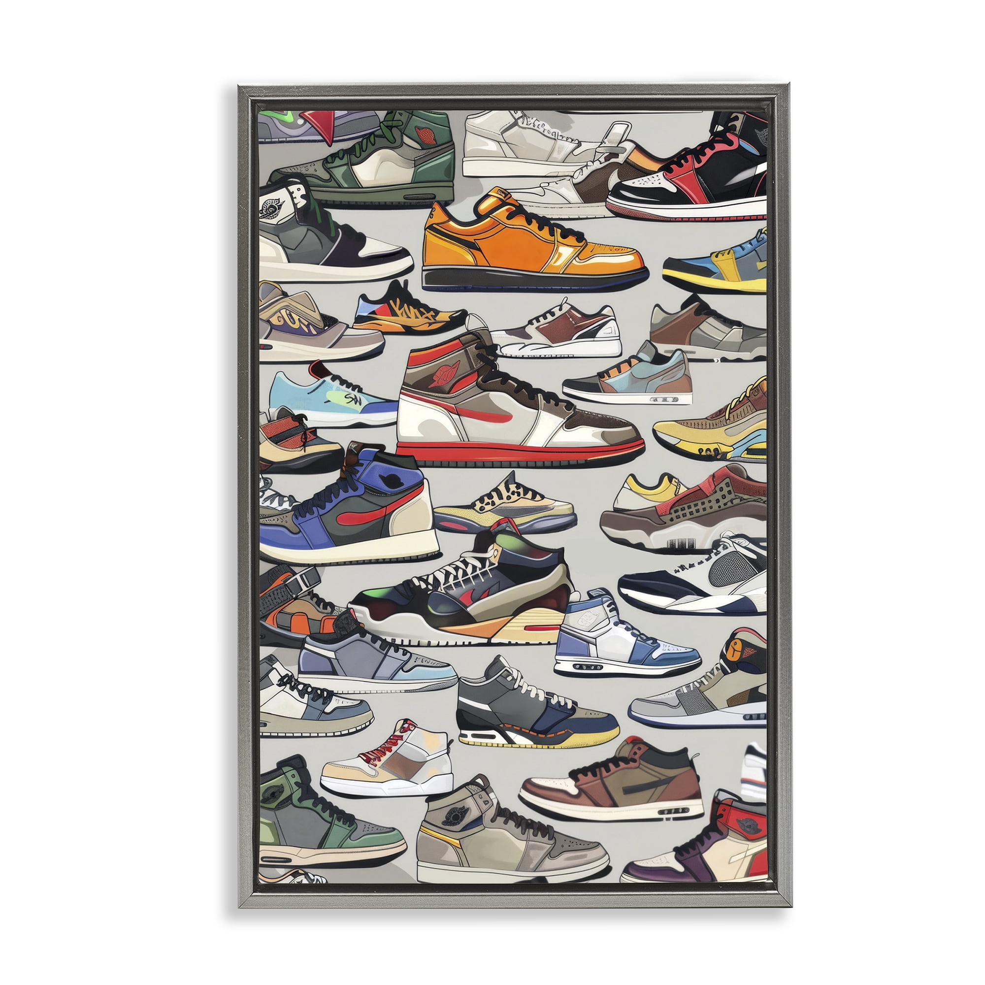 Stupell Industries Shoe Time Urban Styles Gray Framed Floater Canvas Wall Art, design by Ray Powers