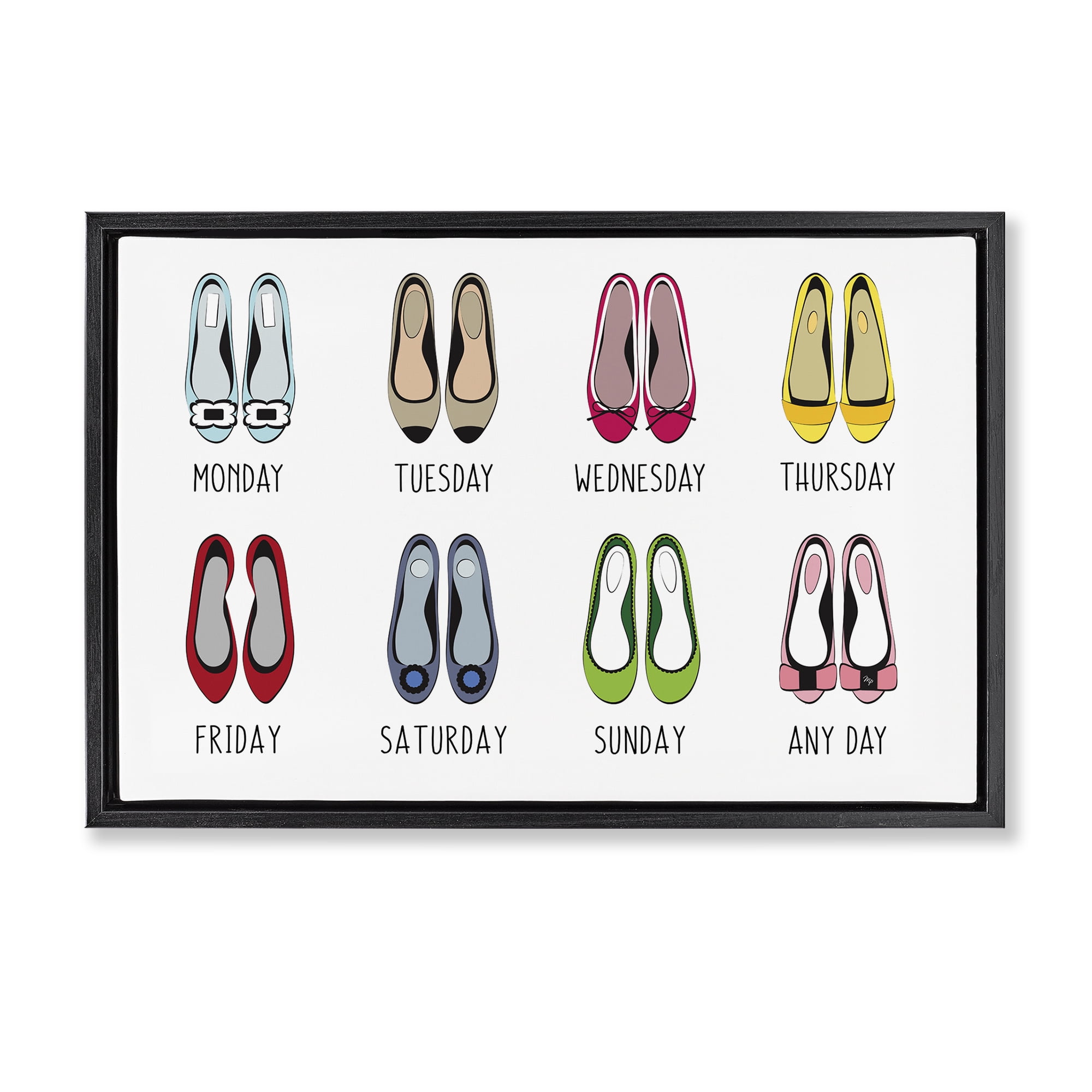 Stupell Industries Shoe Week Days Fashion Painting Black Floater Framed Canvas Art Print Wall Art, 31 x 21