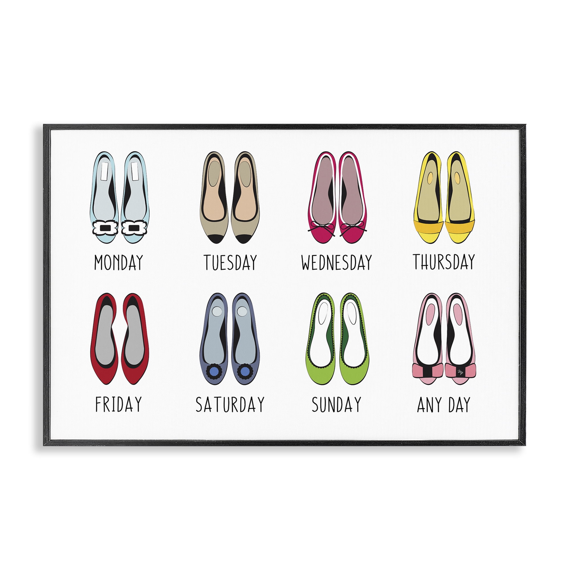 Stupell Industries Shoe Week Days Fashion Painting Black Framed Art Print Wall Art, 30 x 20