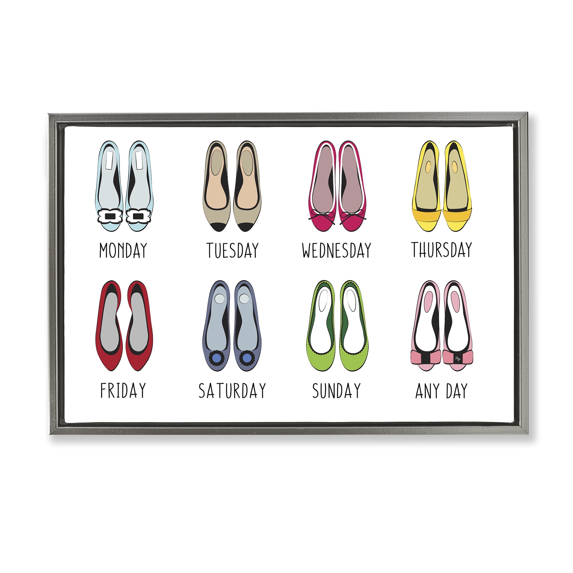 Stupell Industries Shoe Week Days Fashion Painting Gray Floater Framed Canvas Art Print Wall Art, 25 x 17