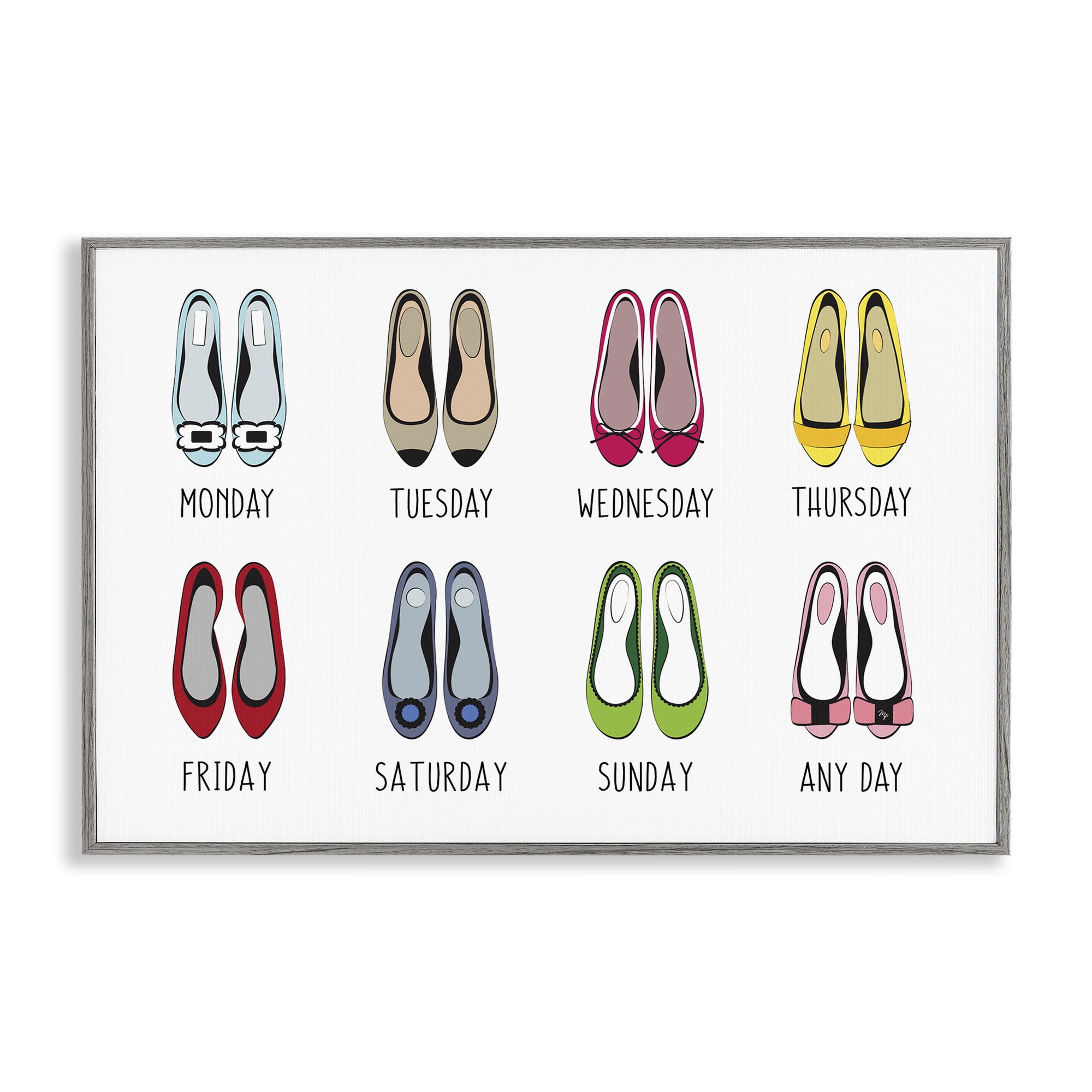 Stupell Industries Shoe Week Days Fashion Painting Gray Framed Art Print Wall Art, 30 x 20