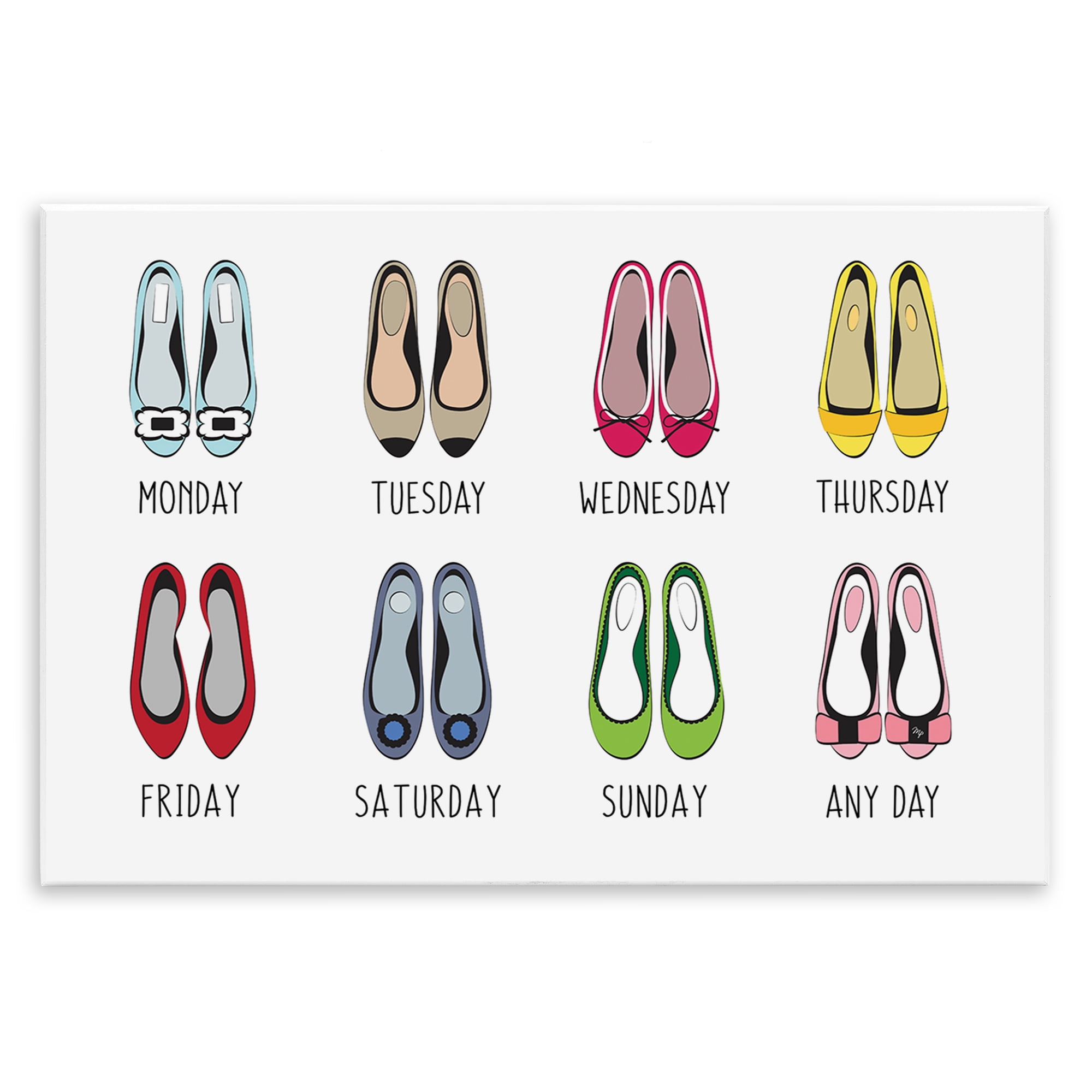 Stupell Industries Shoe Week Days Fashion Painting Unframed Art Print Wall Art, 19 x 13