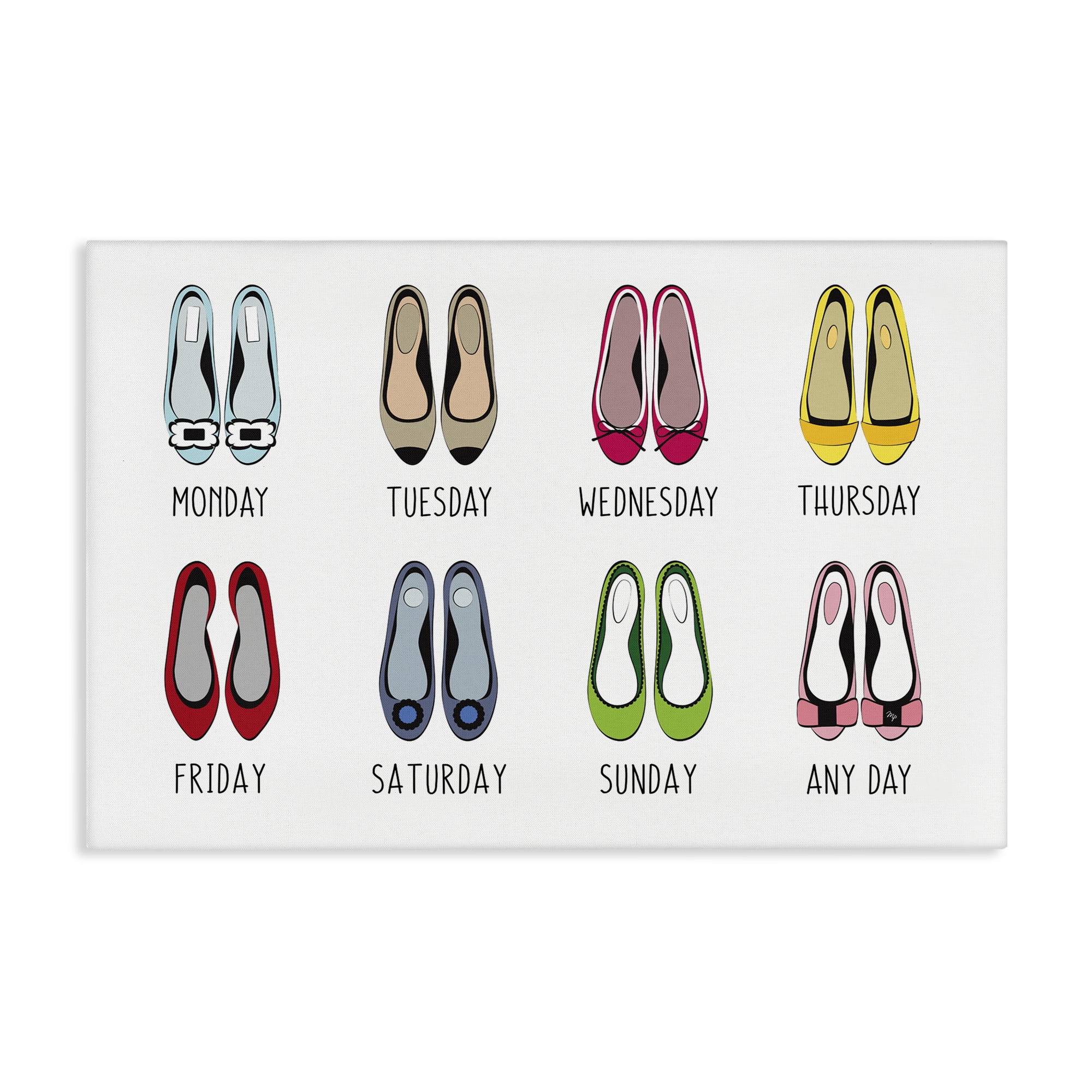 Stupell Industries Shoe Week Days Fashion Painting Wrapped Canvas Art Print Wall Art, 30 x 20
