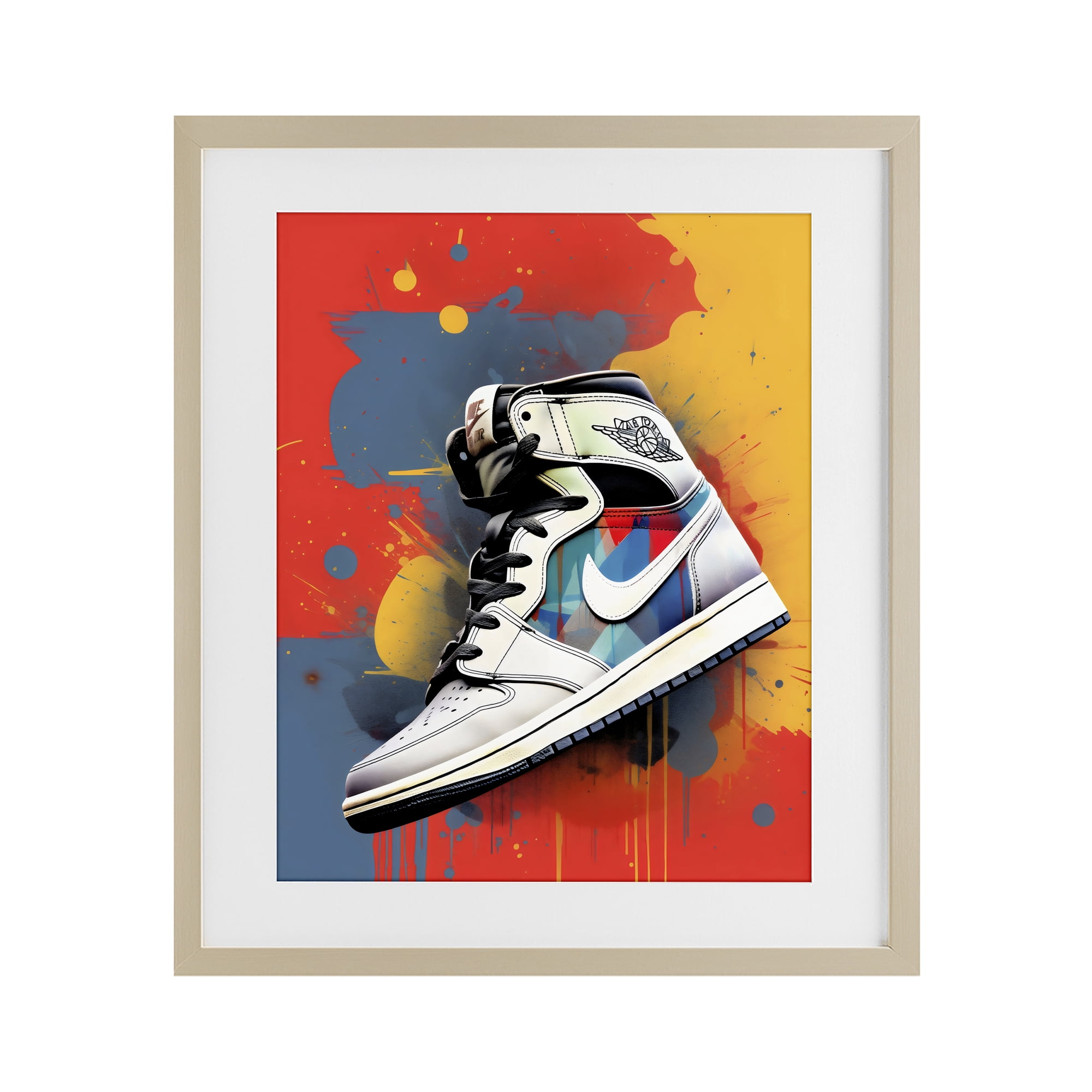 Stupell Industries Shoe With Colorblock Background Birch Framed Print Under Glass, design by Creative Studio