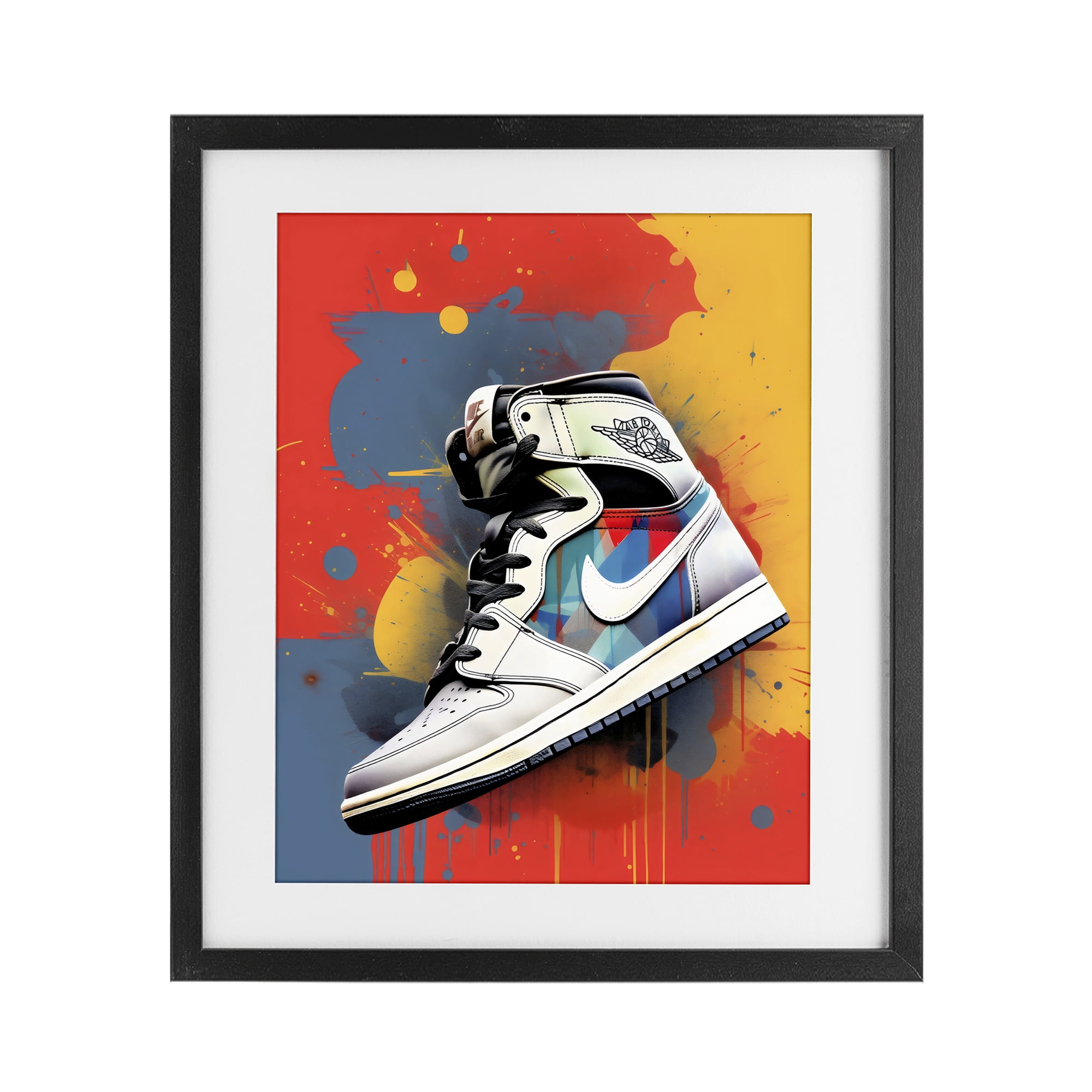 Stupell Industries Shoe With Colorblock Background Black Framed Print Under Glass, design by Creative Studio