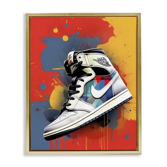 Stupell Industries Contemporary Shoe With Colorblock Background Gold Floating Frame Canvas Art, 17 x 21, by Creative Studio