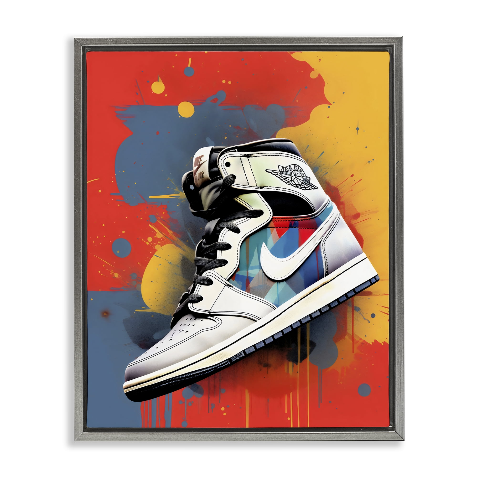 Stupell Industries Shoe With Colorblock Background Gray Framed Floater Canvas Wall Art, design by Creative Studio
