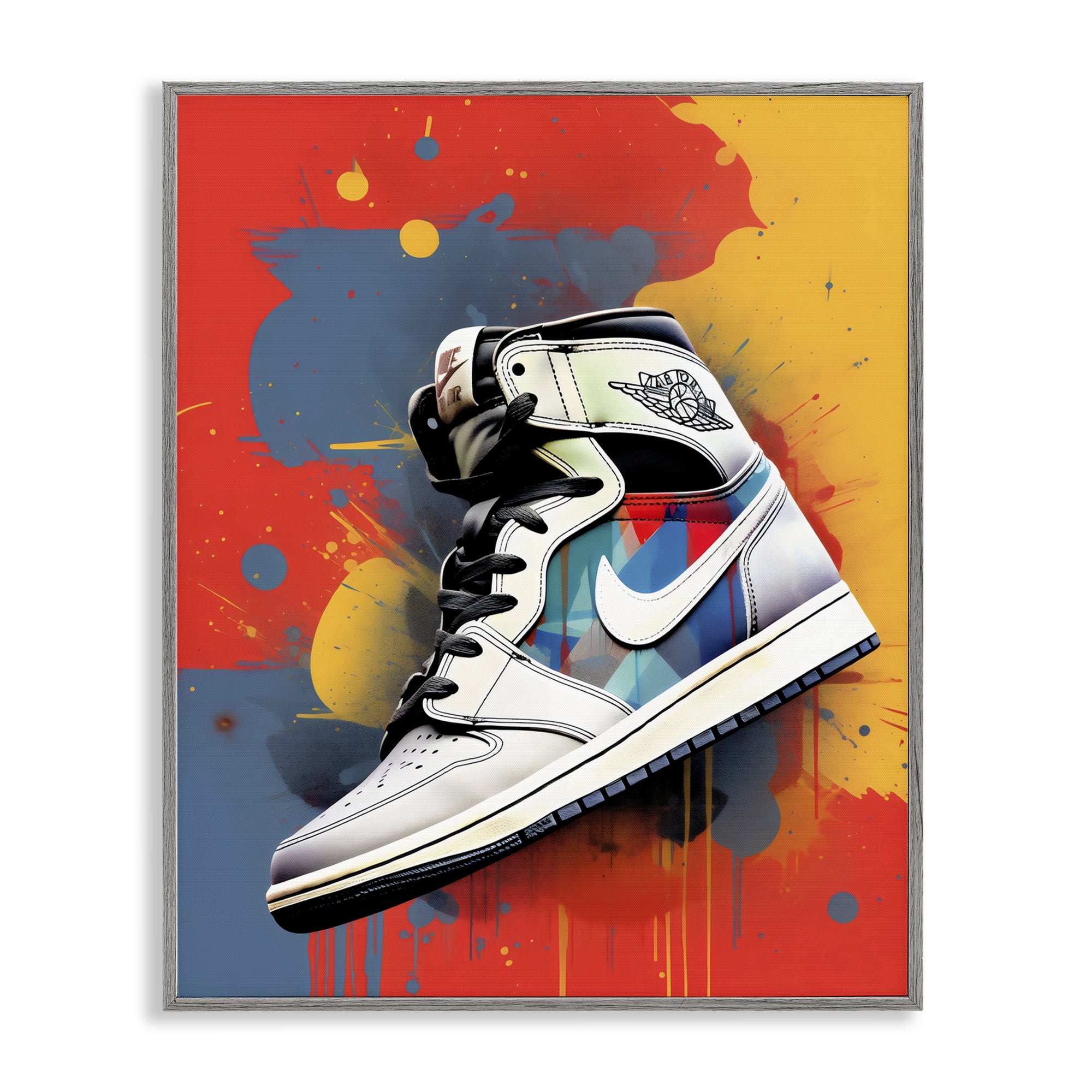 Stupell Industries Shoe With Colorblock Background Gray Framed Giclee Art, design by Creative Studio
